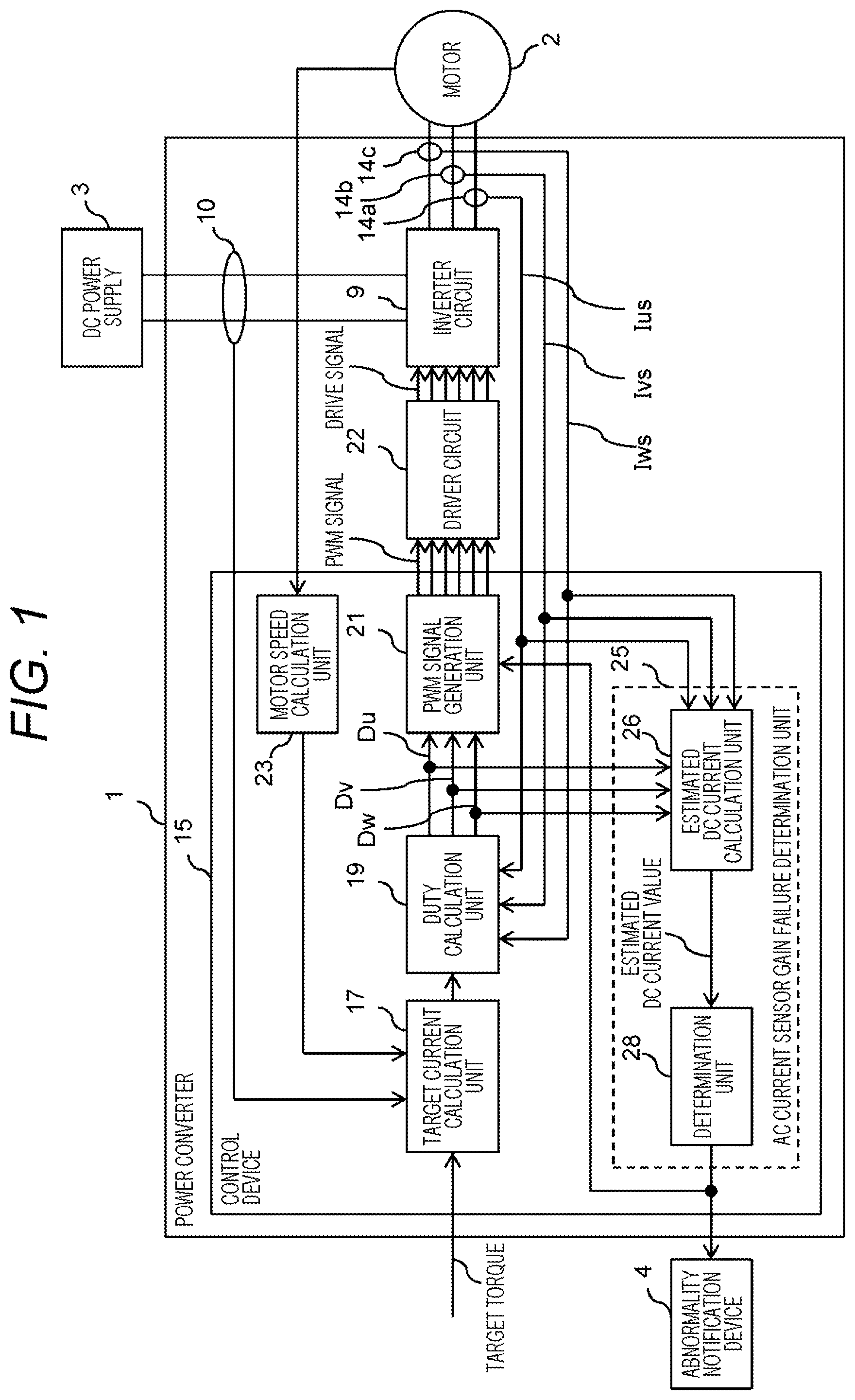 Patent US11777429 — Control device and failure determination method — Figure 1