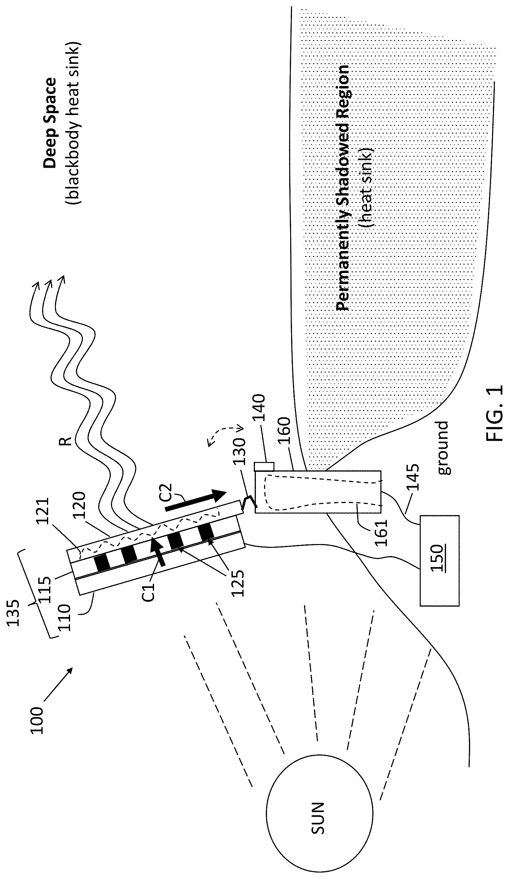 Patent US11777441 — Thermoelectric power generation using radiant and conductive heat dissipation — Figure 1