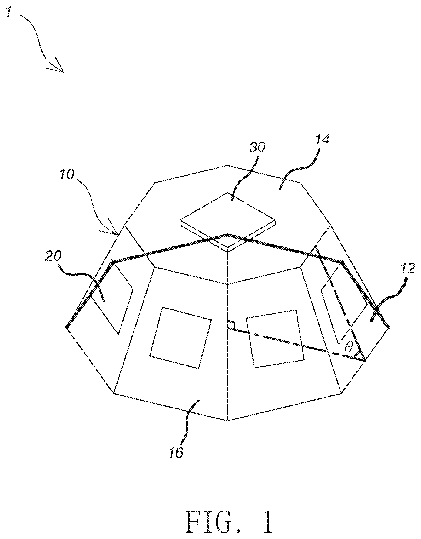 Patent US11777442 — Polyhedron device for sensing light rays — Figure 1