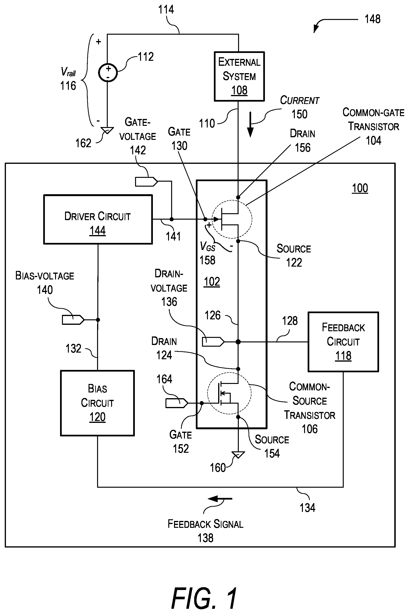 Patent US11777450 — Apparatus for optimized turn-off of a cascode amplifier — Figure 1