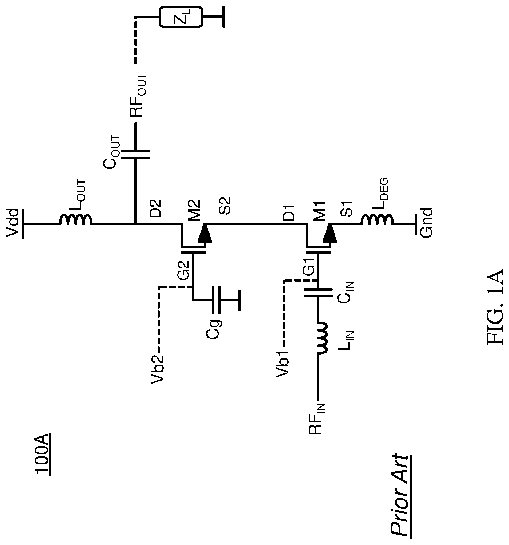 Patent US11777451 — Cascode gain boosting and linear gain control using gate resistor — Figure 1