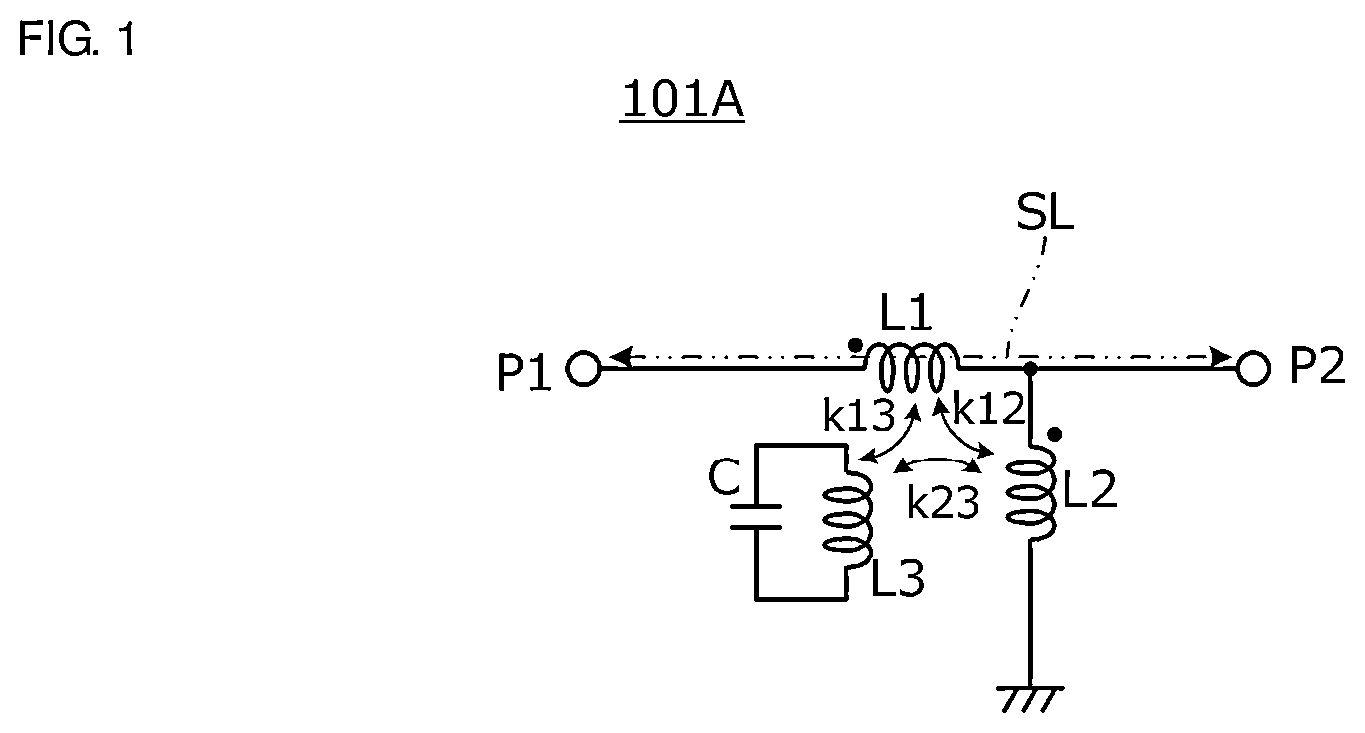 Patent US11777466 — Matching circuit, matching circuit element, and communication device — Figure 1