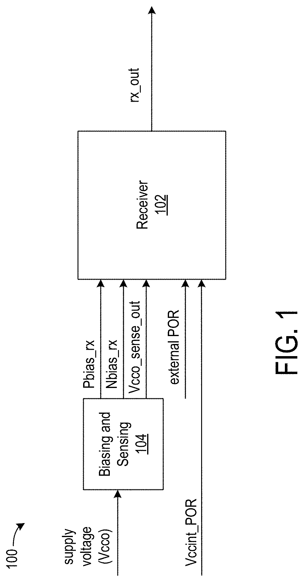 Patent US11777489 — Voltage sensing and biasing for wide supply range integrated circuit transceivers — Figure 1