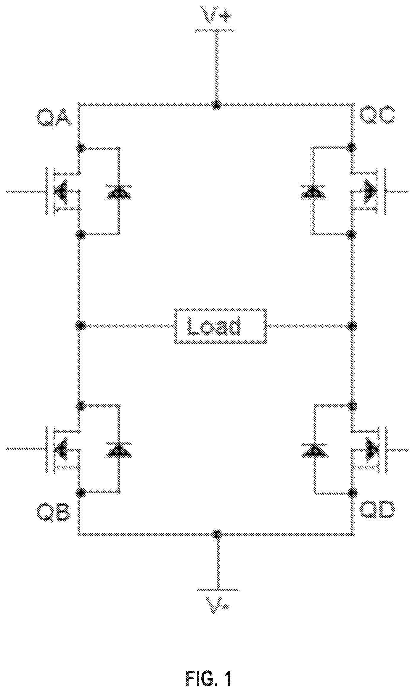 Patent US11777497 — Efficiency concept for driving a PMOS and NMOS full-bridge power stage — Figure 1