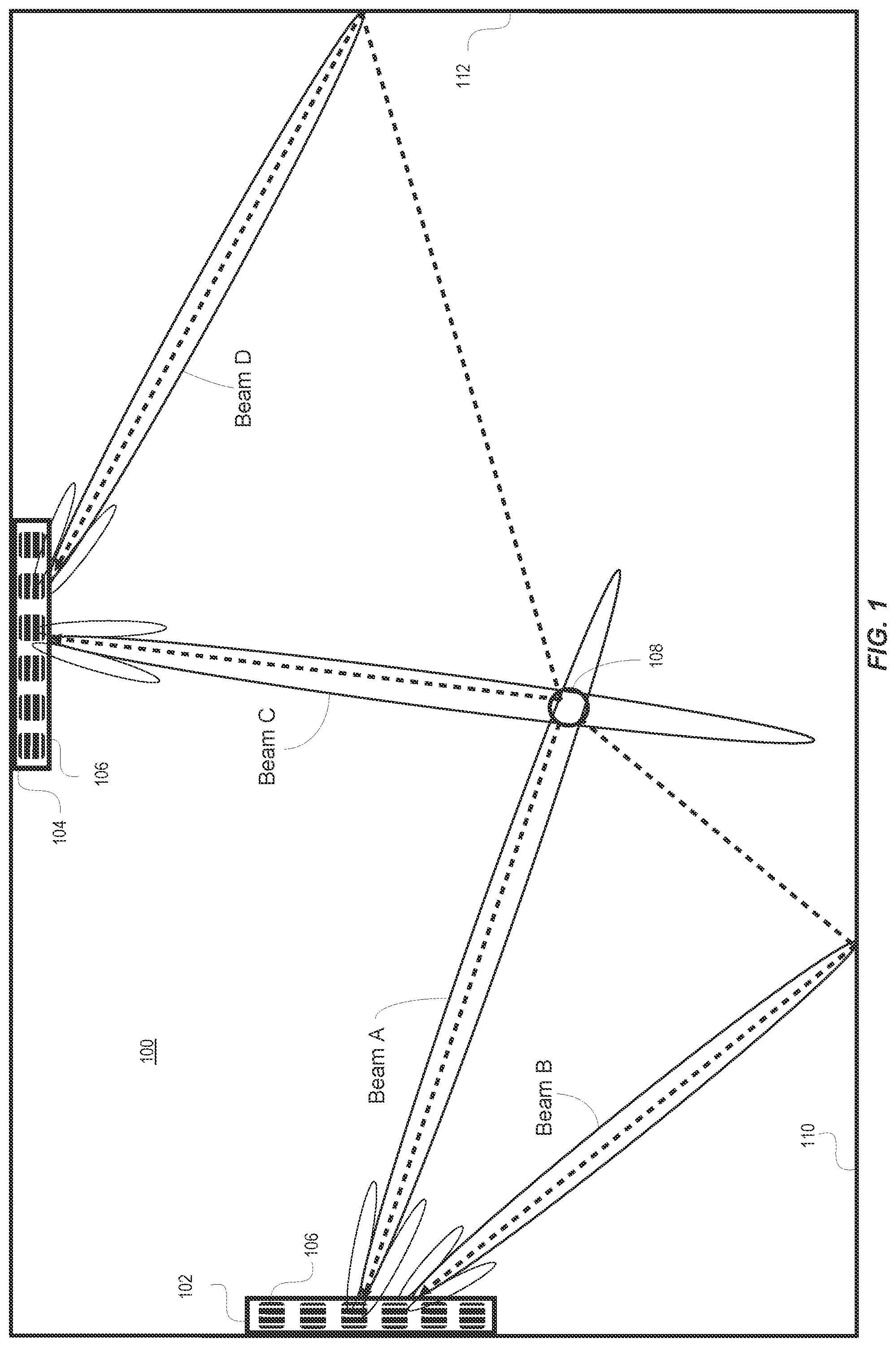 Patent US11777594 — Determining transmitter position using shortest paths from multiple antenna arrays — Figure 1
