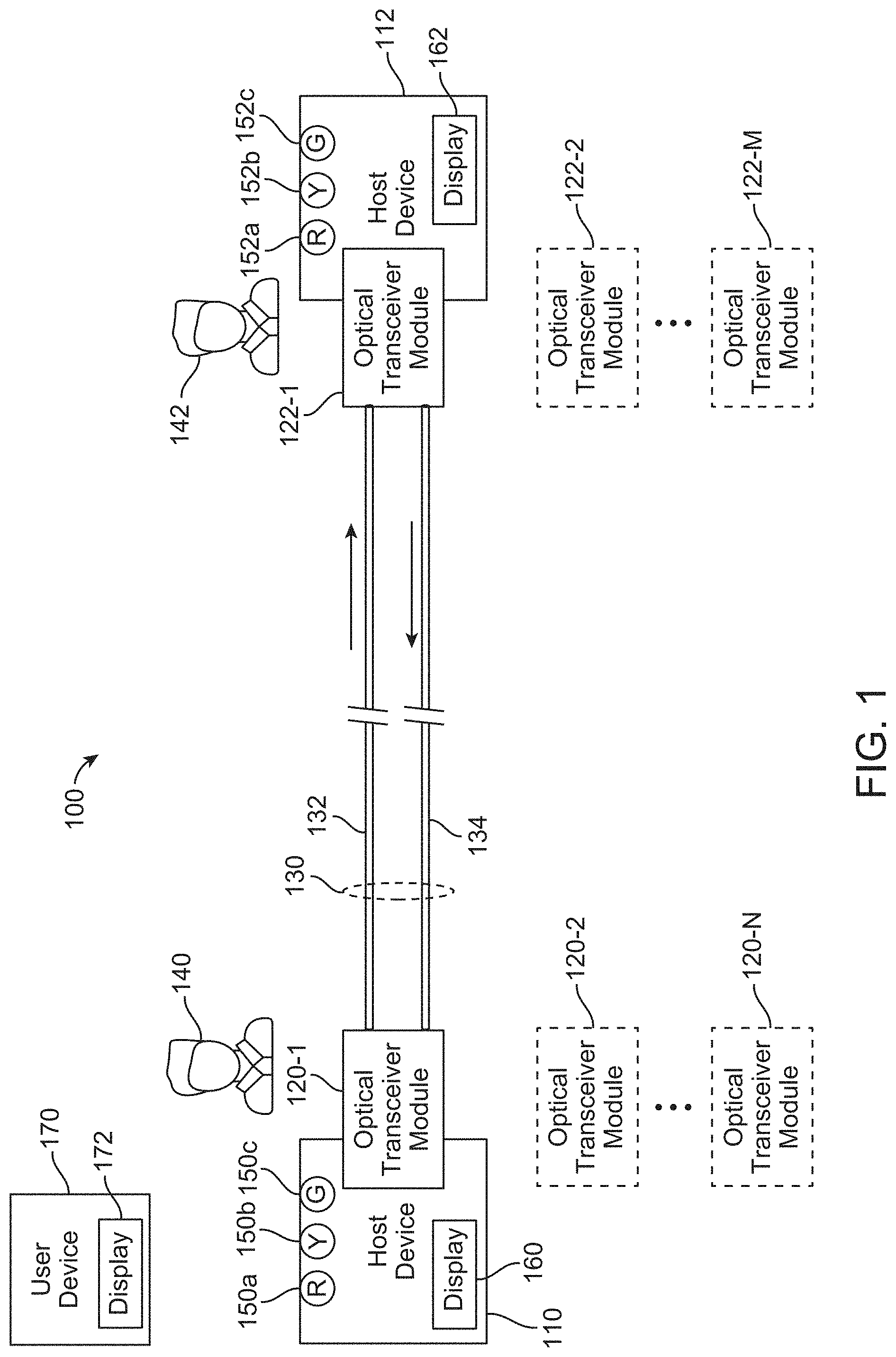 Patent US11777609 — Optical transceiver misconnection discovery — Figure 1