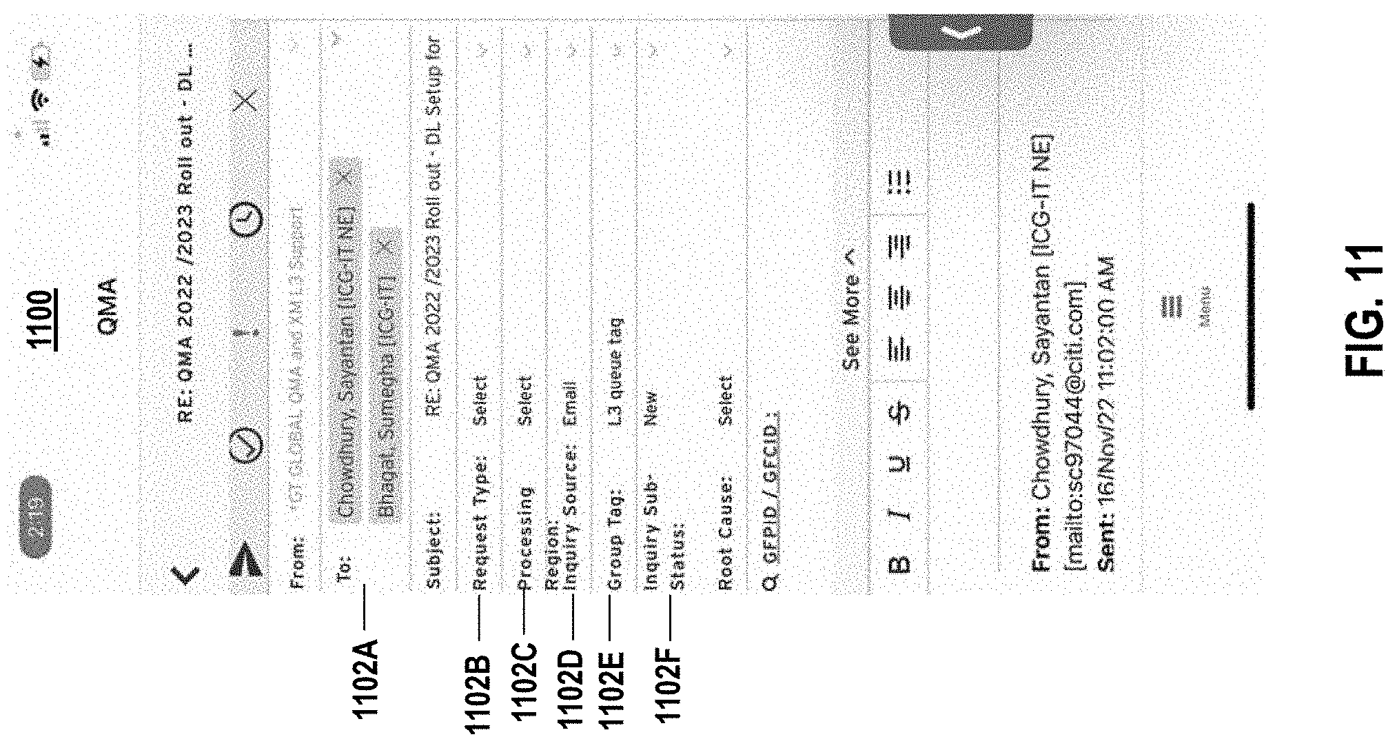 Patent US11777892 Figure 11 – Management of queries in electronic mail messages