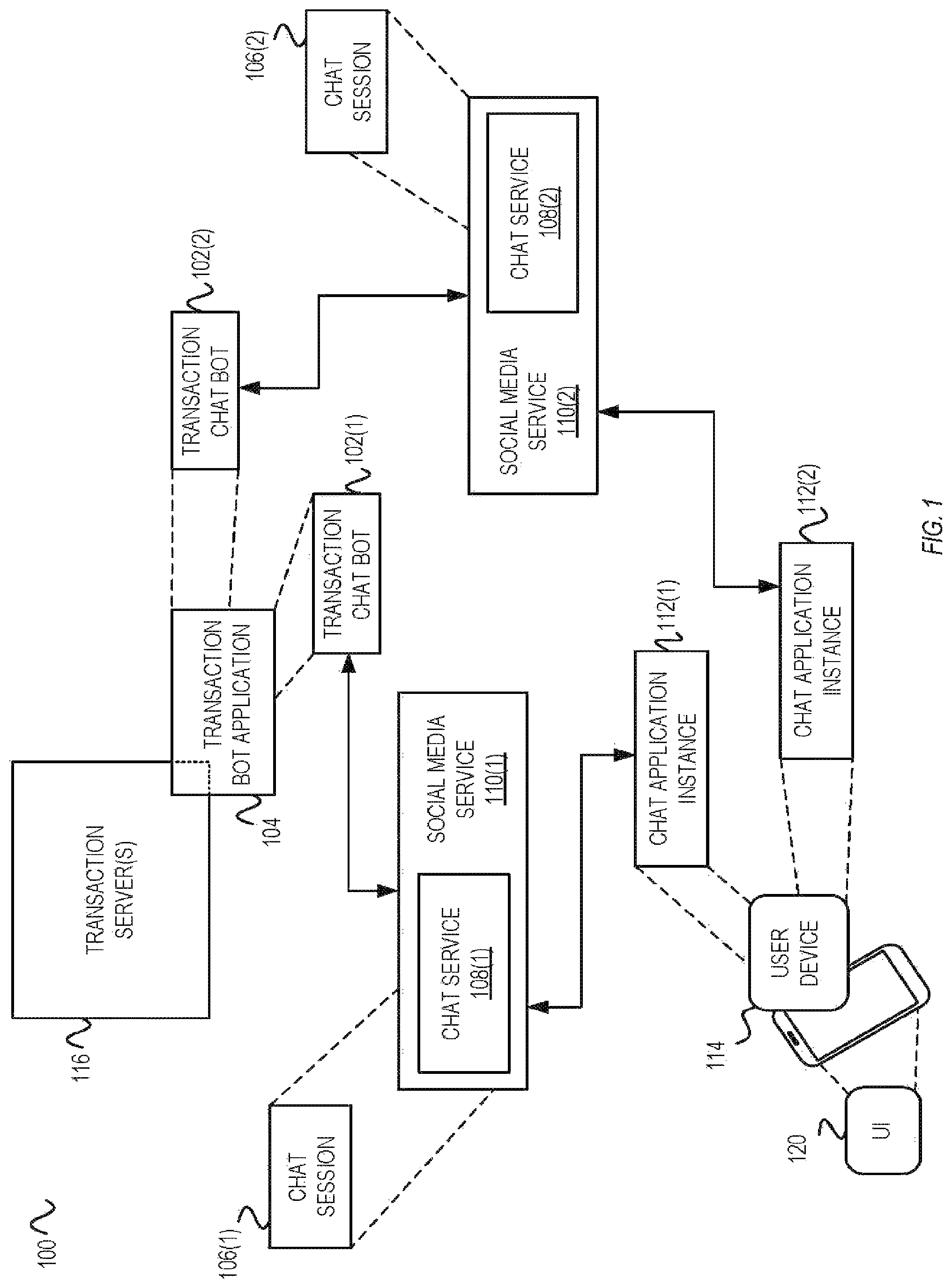 Patent US11777924 — Cross chat session authentication — Figure 1