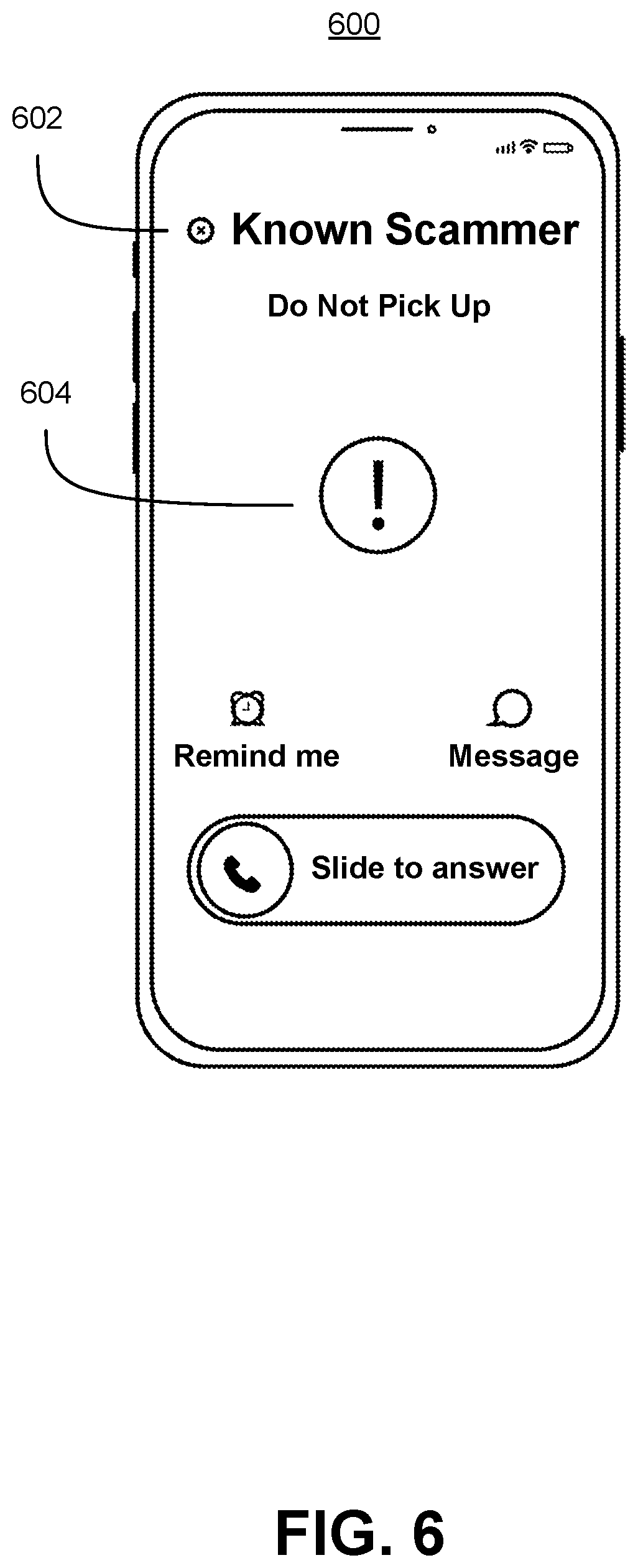 Patent US11778083 Figure 6 – Generating a screening interface for communications