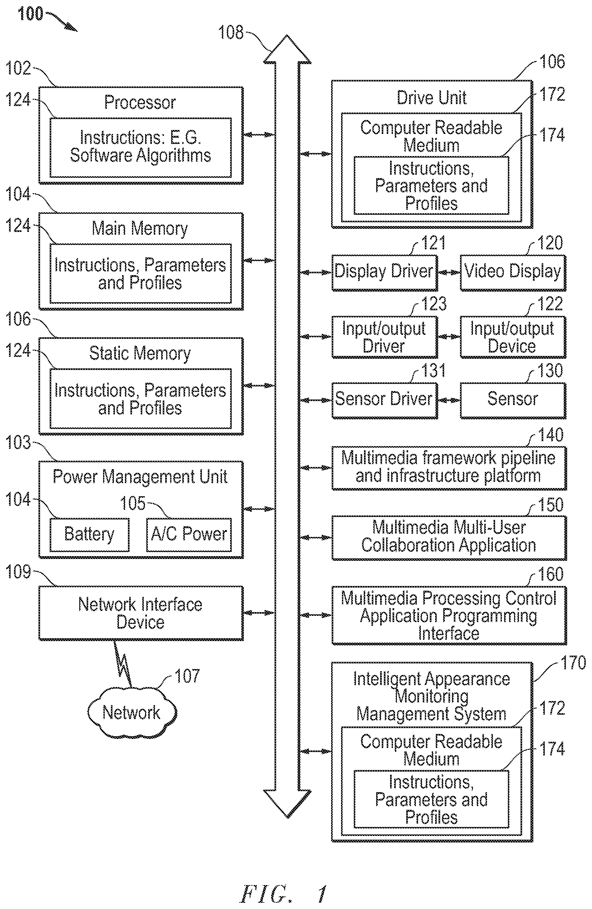 Patent US11778142 — System and method for intelligent appearance monitoring management system for videoconferencing applications — Figure 1