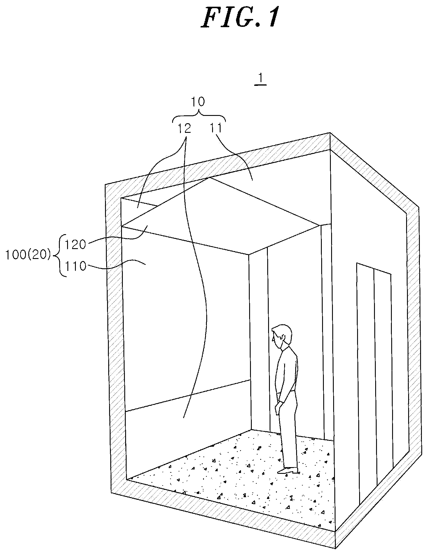 Patent US11778164 — Display apparatus installed in elevator, and image processing method — Figure 1