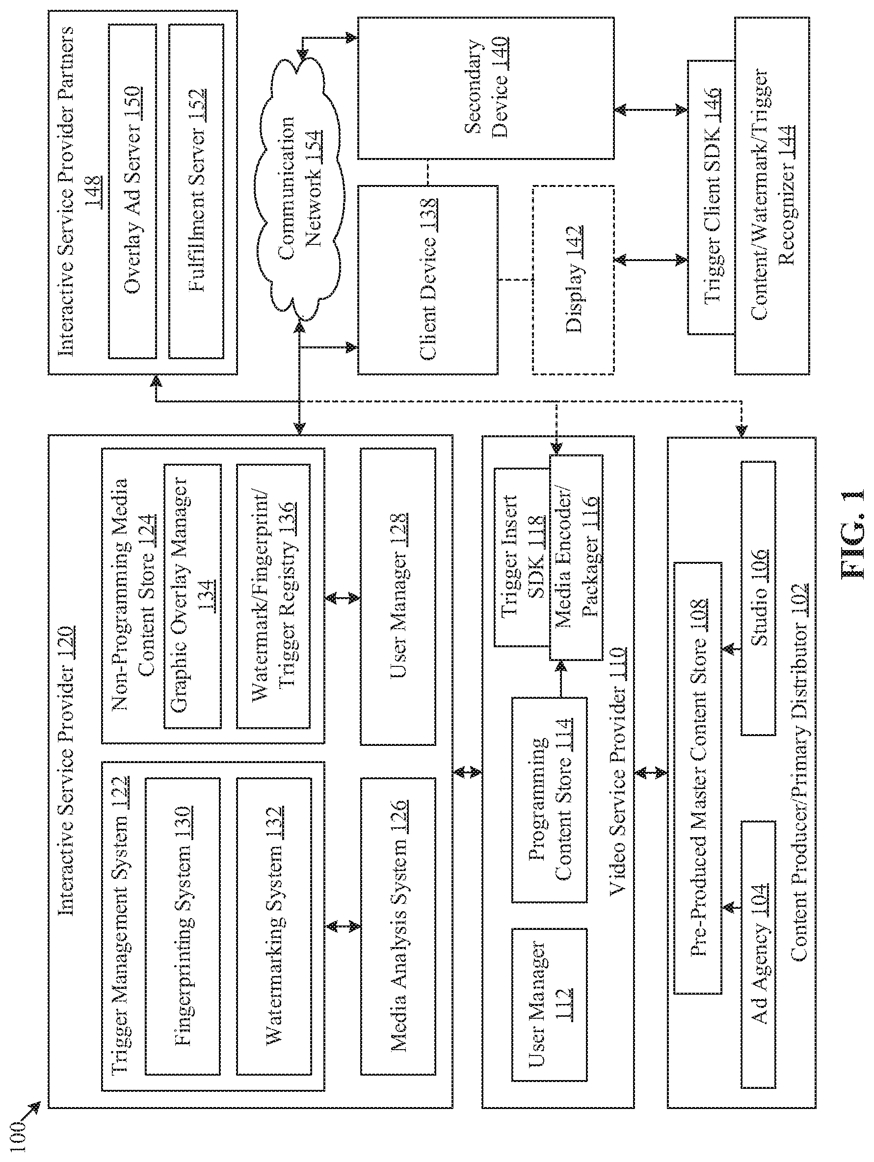 Patent US11778272 — Delivery of different services through different client devices — Figure 1