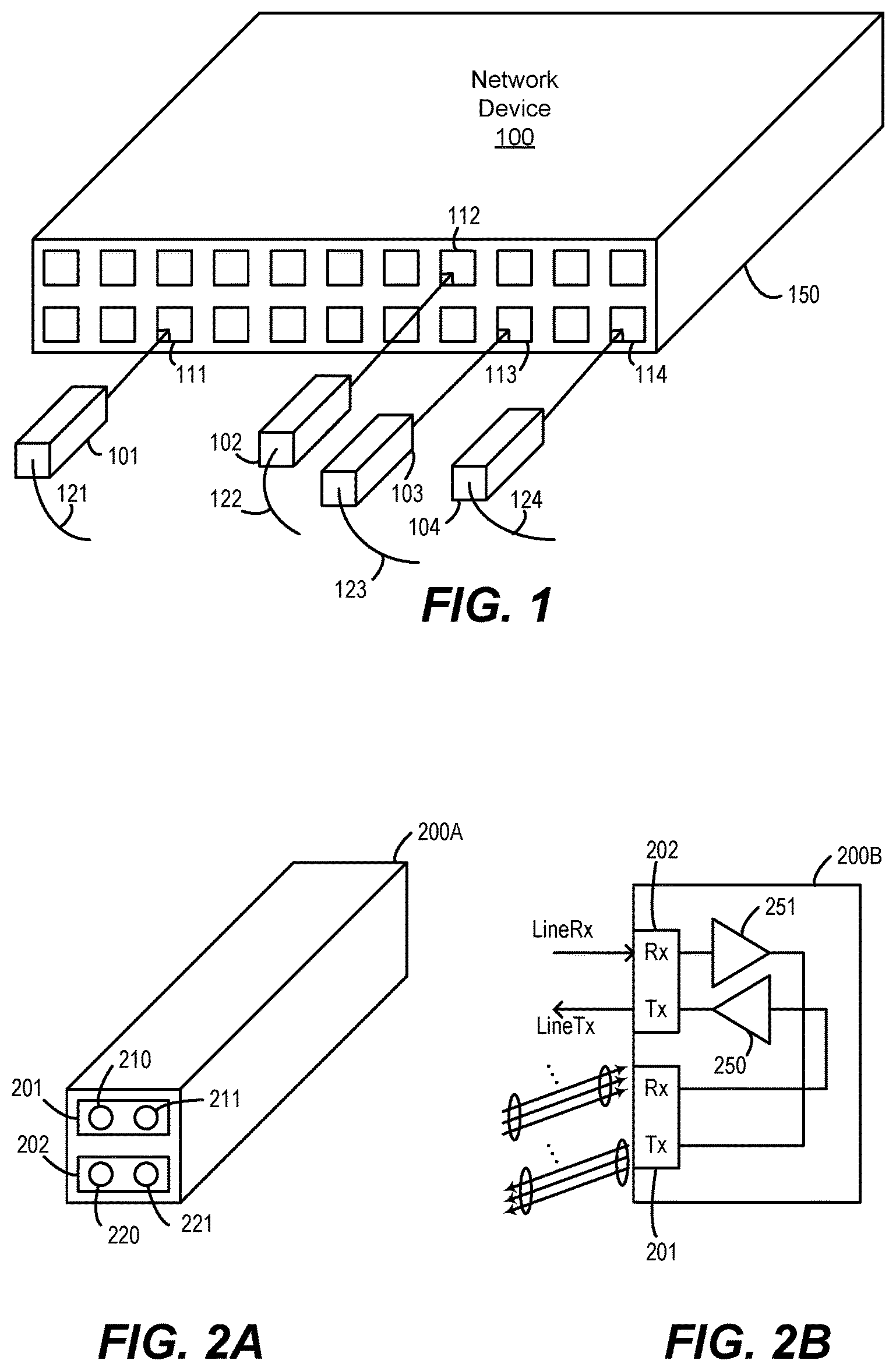 Patent US11778354 — Network device with integrated optical line system — Figure 1