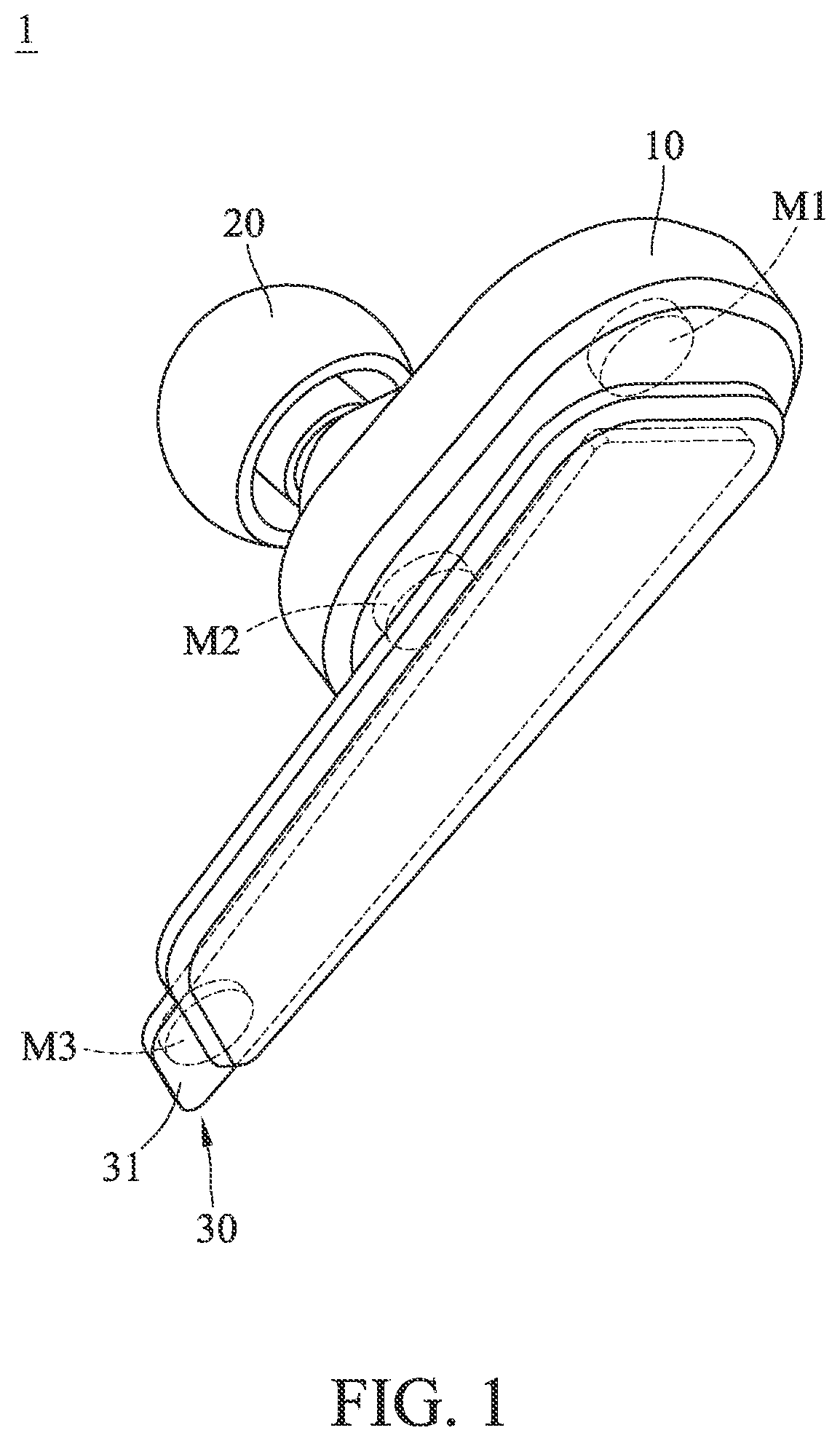 Patent US11778365 — Earphone having adjustable microphone — Figure 1