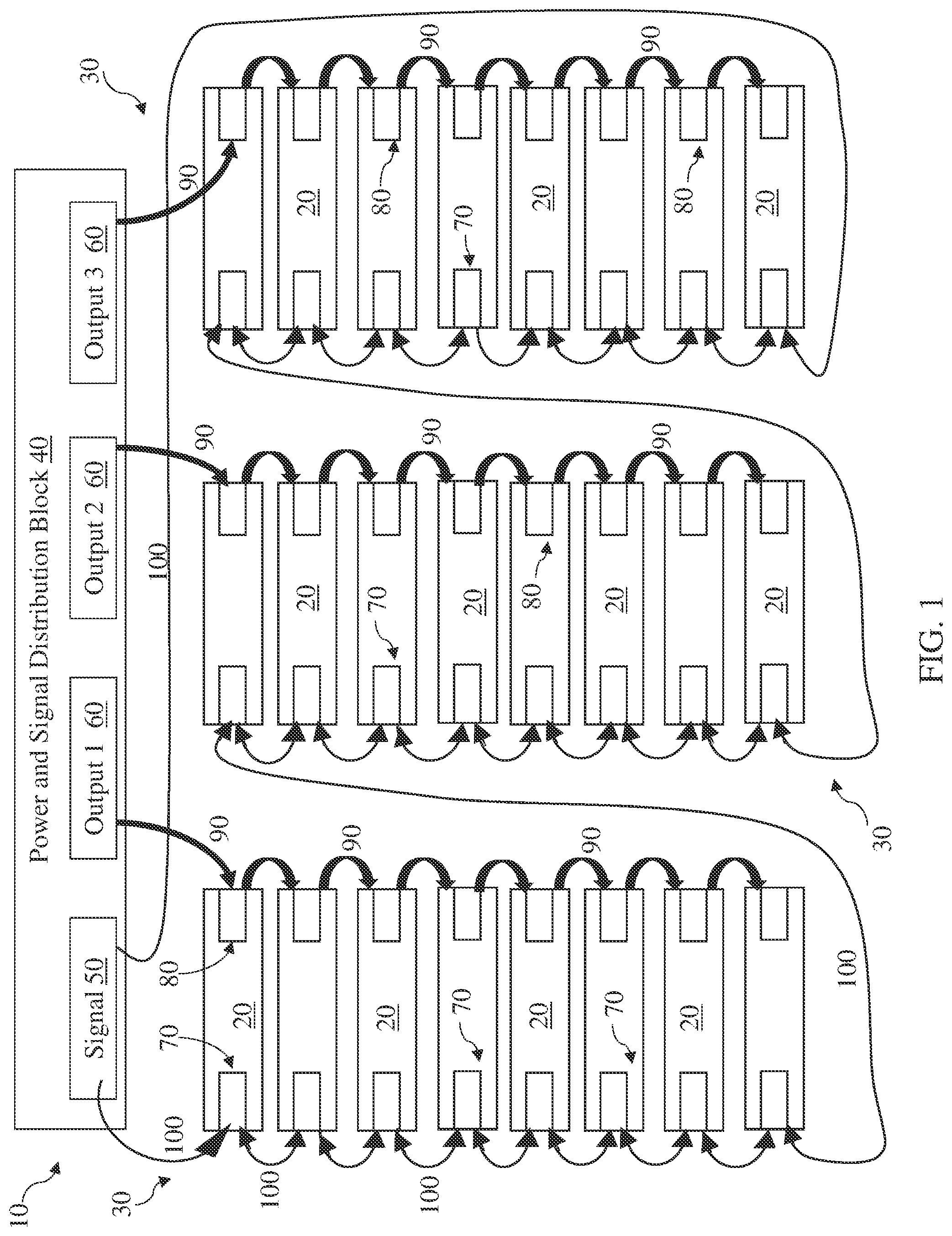 Patent US11778380 — Powered line array speaker system with redundant network and power supply — Figure 1