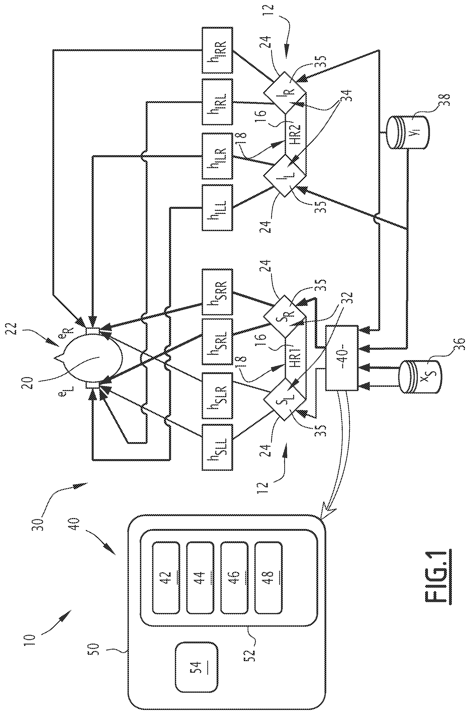 Patent US11778383 — Electronic device and method for reducing crosstalk, related audio system for seat headrests and computer program — Figure 1