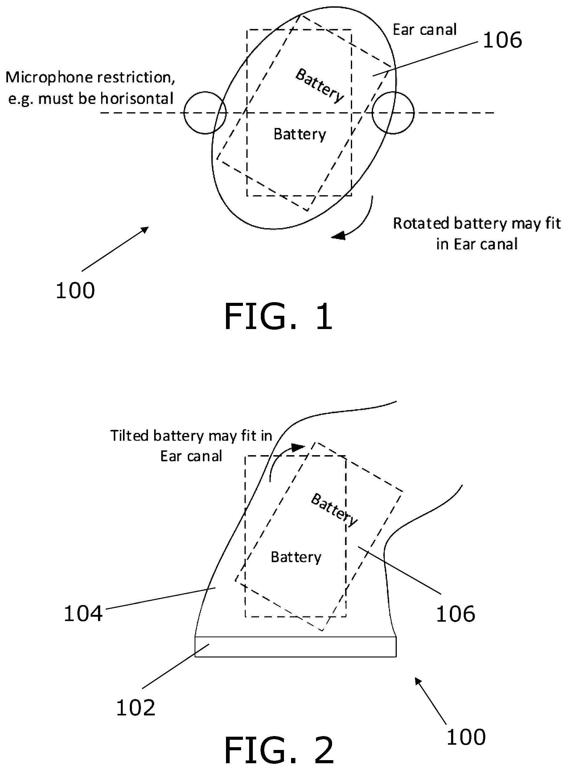 Patent US11778395 — Hearing aid battery connected to ear shell — Figure 1
