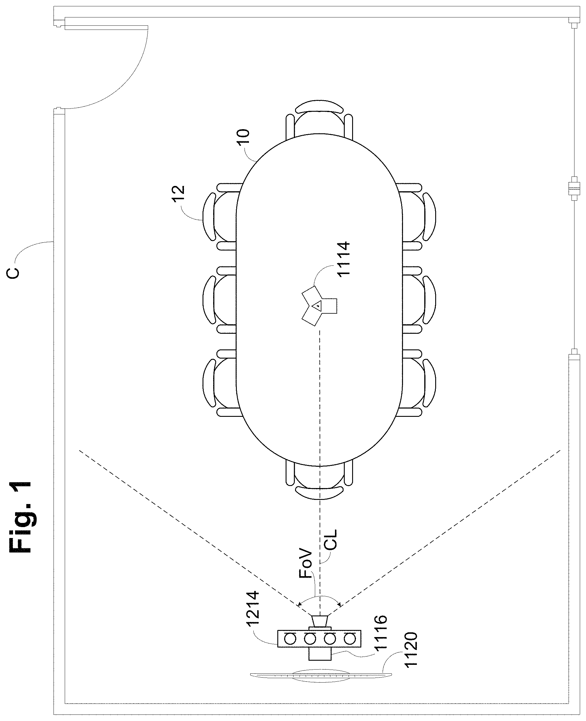 Patent US11778407 — Camera-view acoustic fence — Figure 1