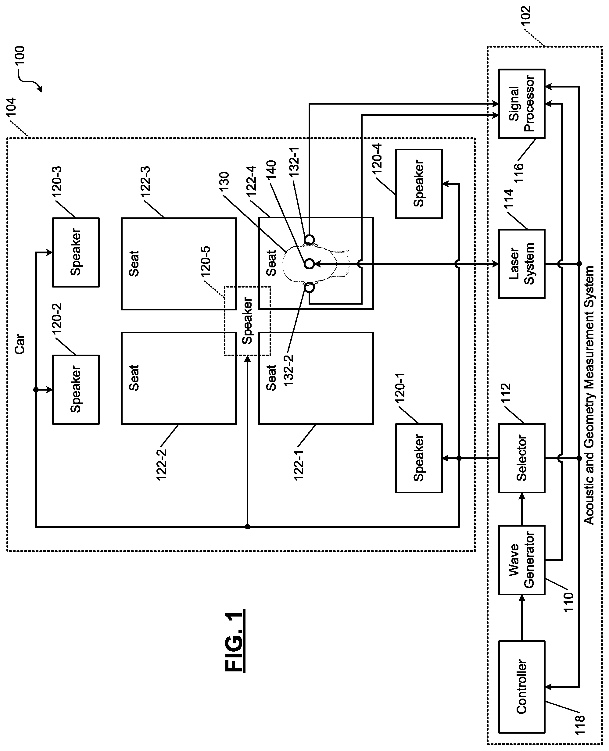 Patent US11778408 — System and method to virtually mix and audition audio content for vehicles — Figure 1