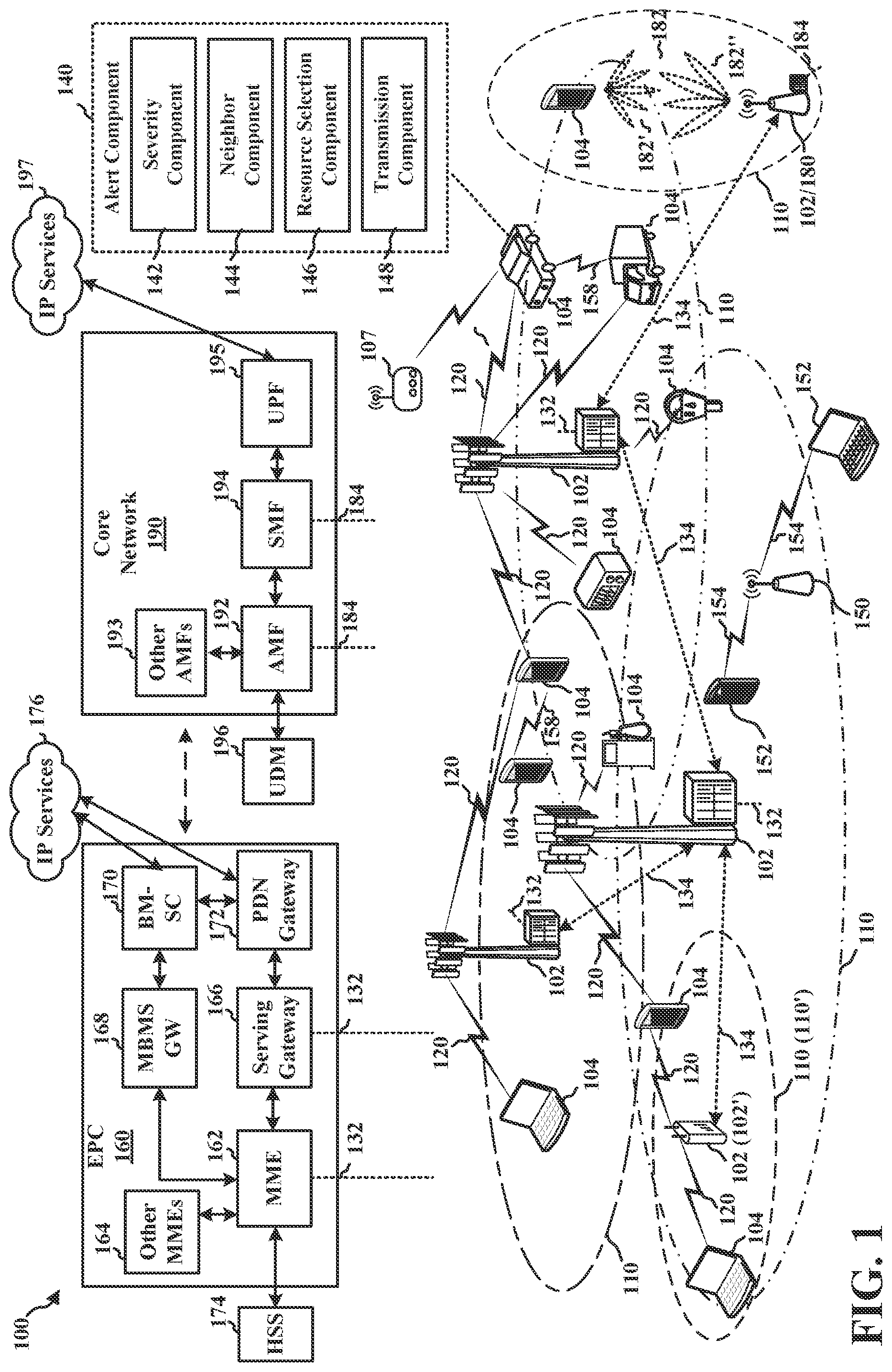 Patent US11778651 — Mitigation of inter-band interference to receivers by allocating alerts in frequency domain based on severity — Figure 1