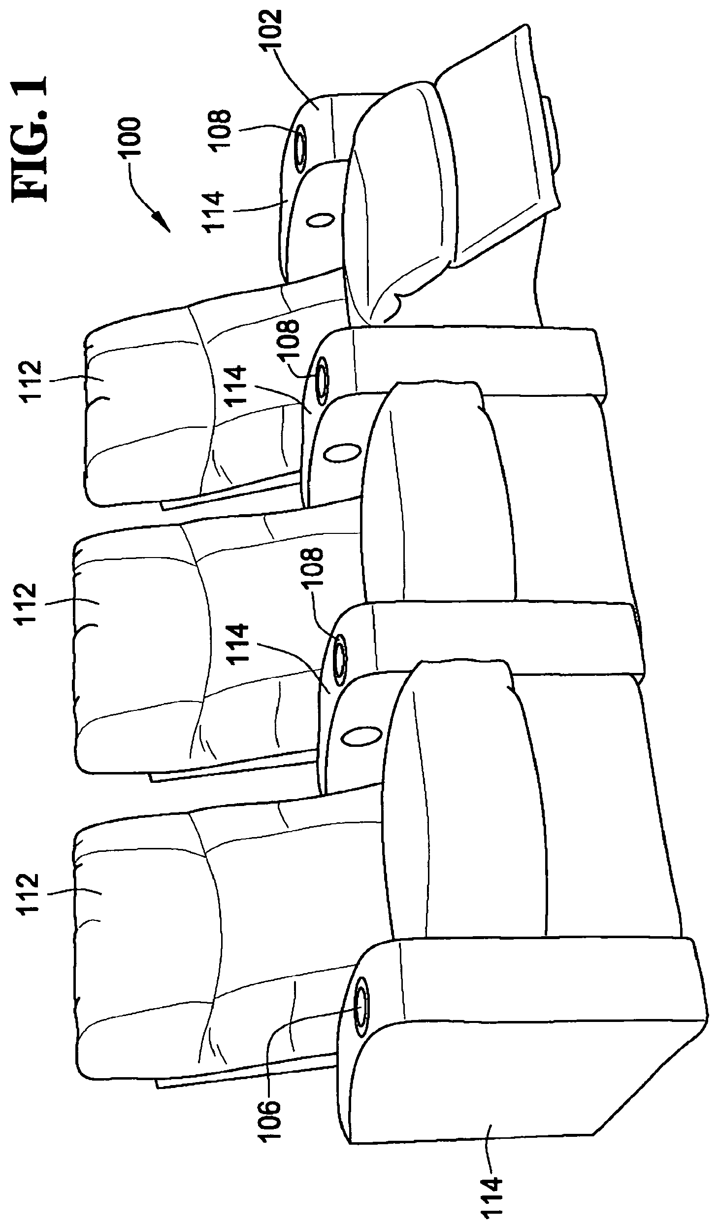 Patent US11778758 Figure 1 – Lighted cup holder for seating arrangements