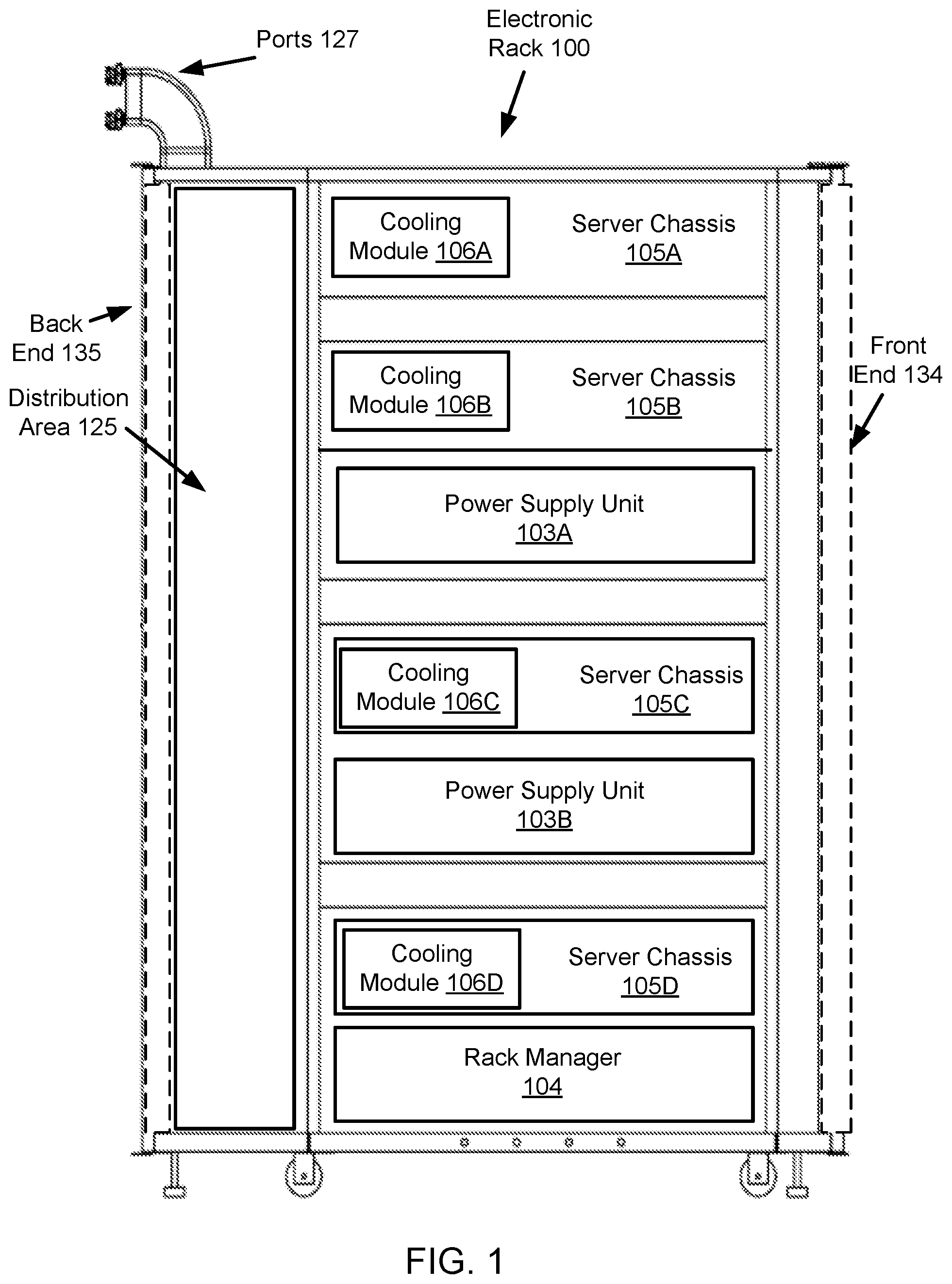 Patent US11778777 — Electronics rack distribution system with leaking detection unit — Figure 1