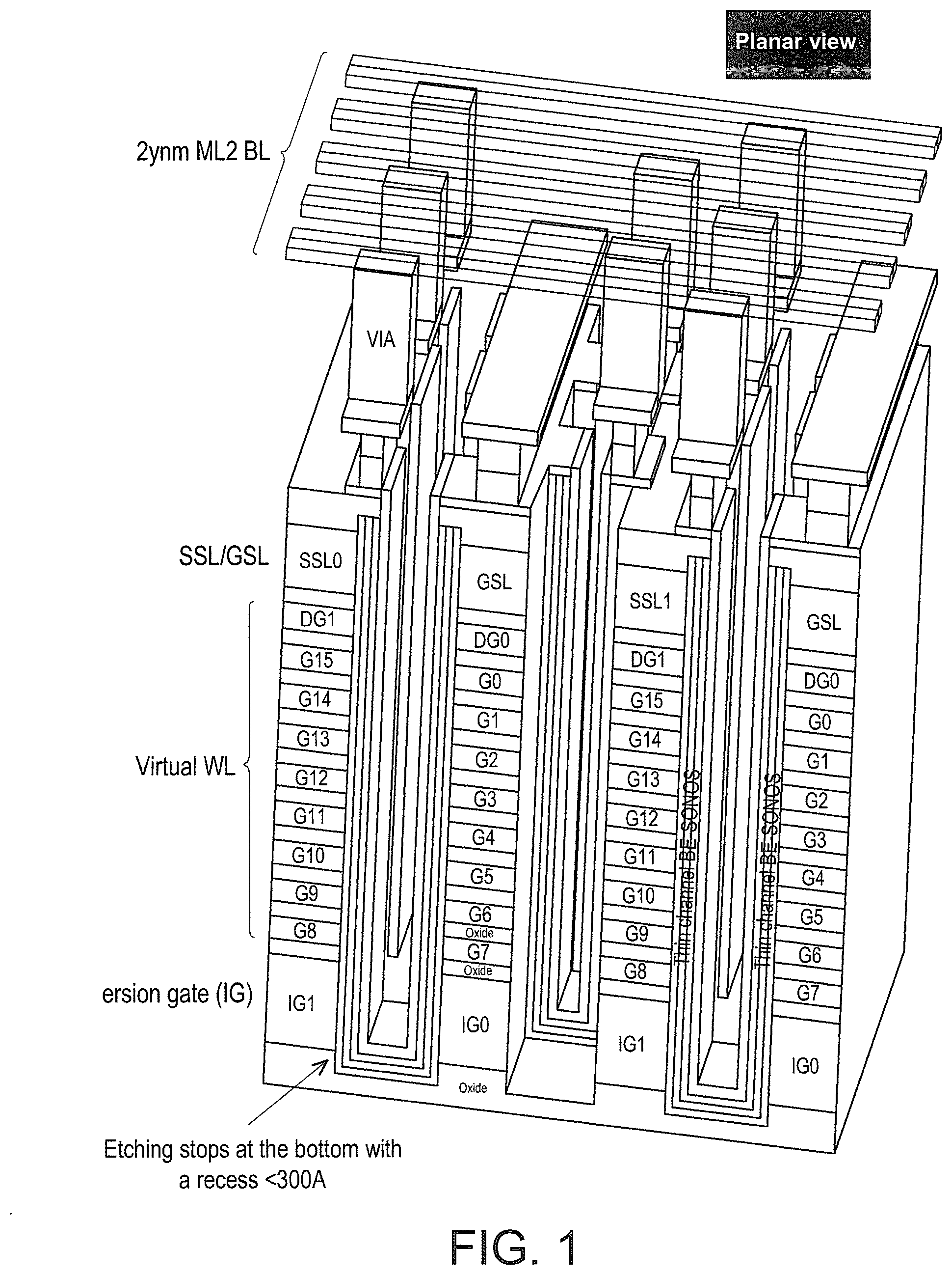 Patent US11778819 — NAND flash memory with reduced planar size — Figure 1