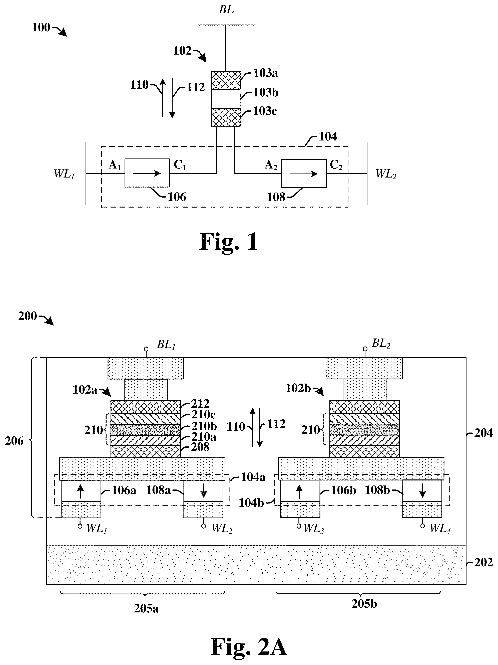 Patent US11778836 — Memory cell with unipolar selectors — Figure 1