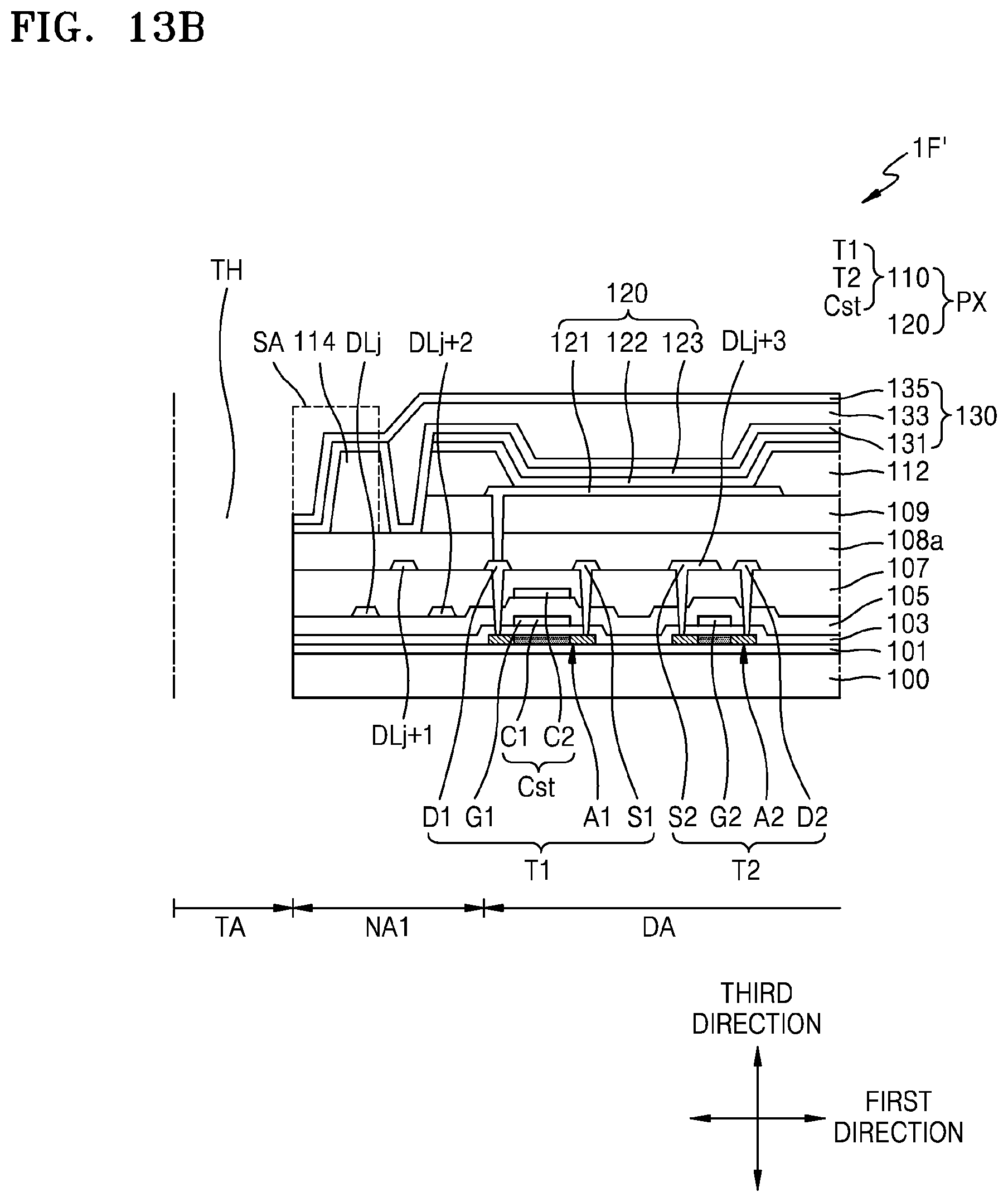 Patent US11778866 Figure 16 – Display device with data lines curved along perimeter of through hole