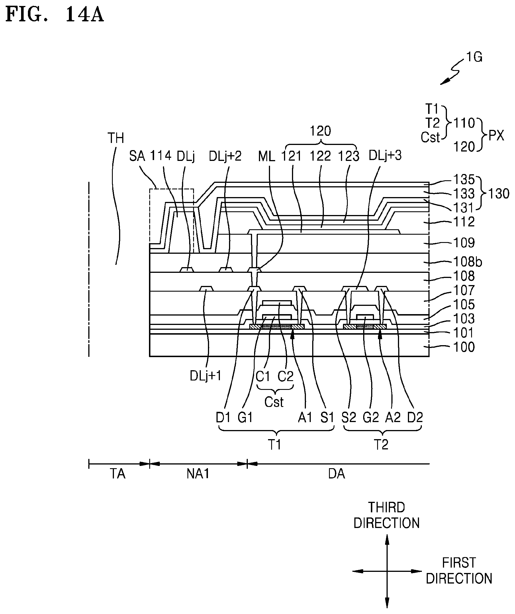 Patent US11778866 Figure 17 – Display device with data lines curved along perimeter of through hole
