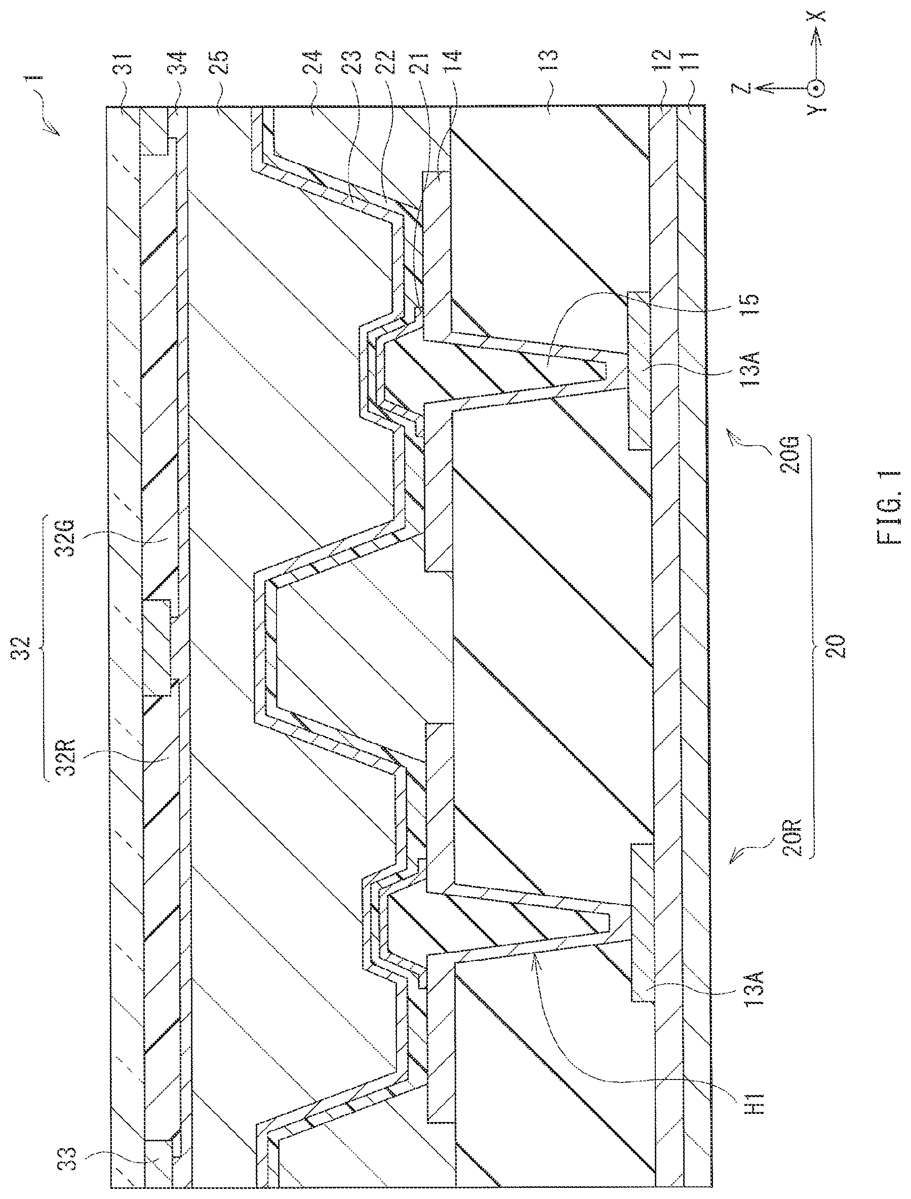 Patent US11778869 — Display unit and electronic apparatus including functional layer with light-emitting layer and hole injection layer — Figure 1