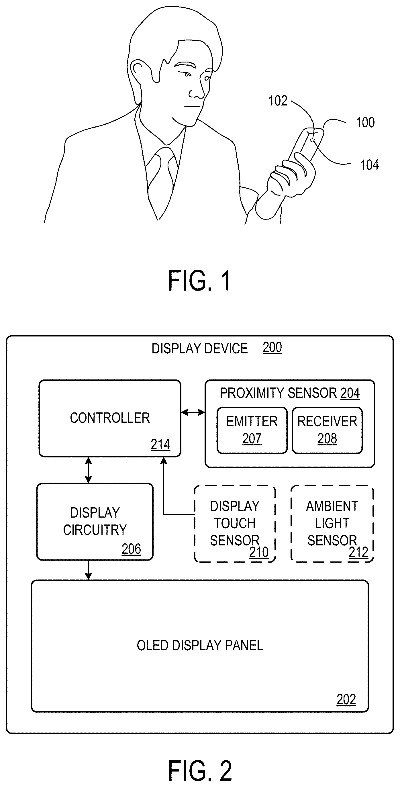 Patent US11778871 — Positioning proximity sensor behind OLED display — Figure 1