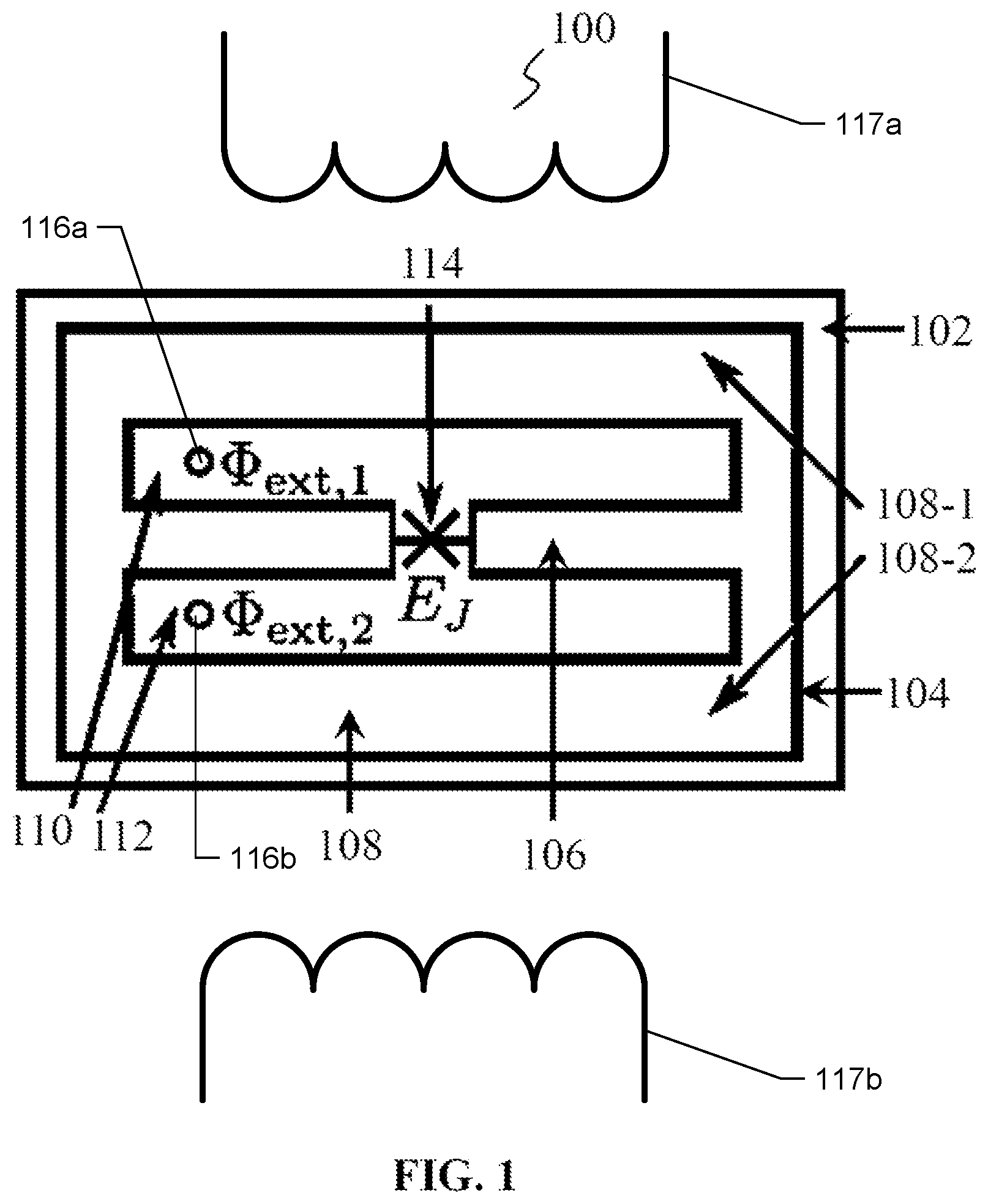 Patent US11778928 — Quantum processing unit comprising one or more superconducting qubits based on phase-biased linear and non-linear inductive-energy elements — Figure 1