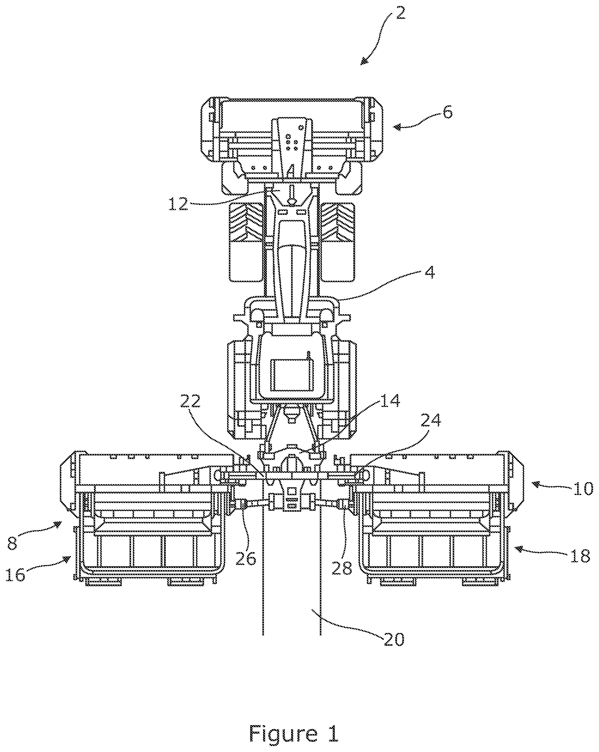 Patent US11778949 — Mower combination with location based conveyor control — Figure 1