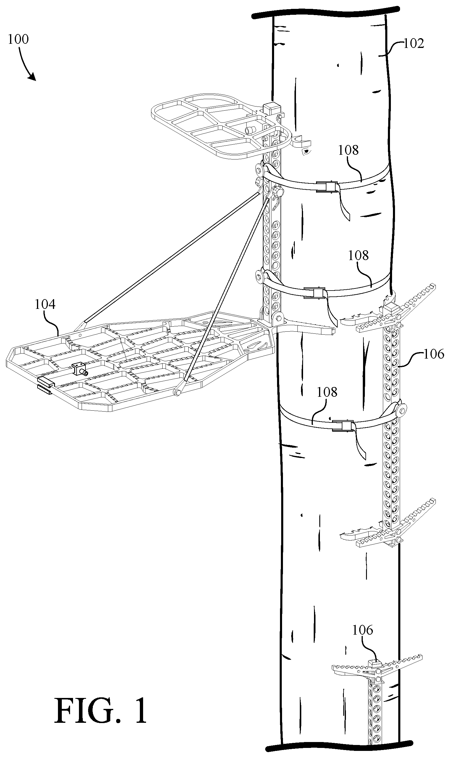 Patent US11779009 — Portable treestand and climbing stick system — Figure 1