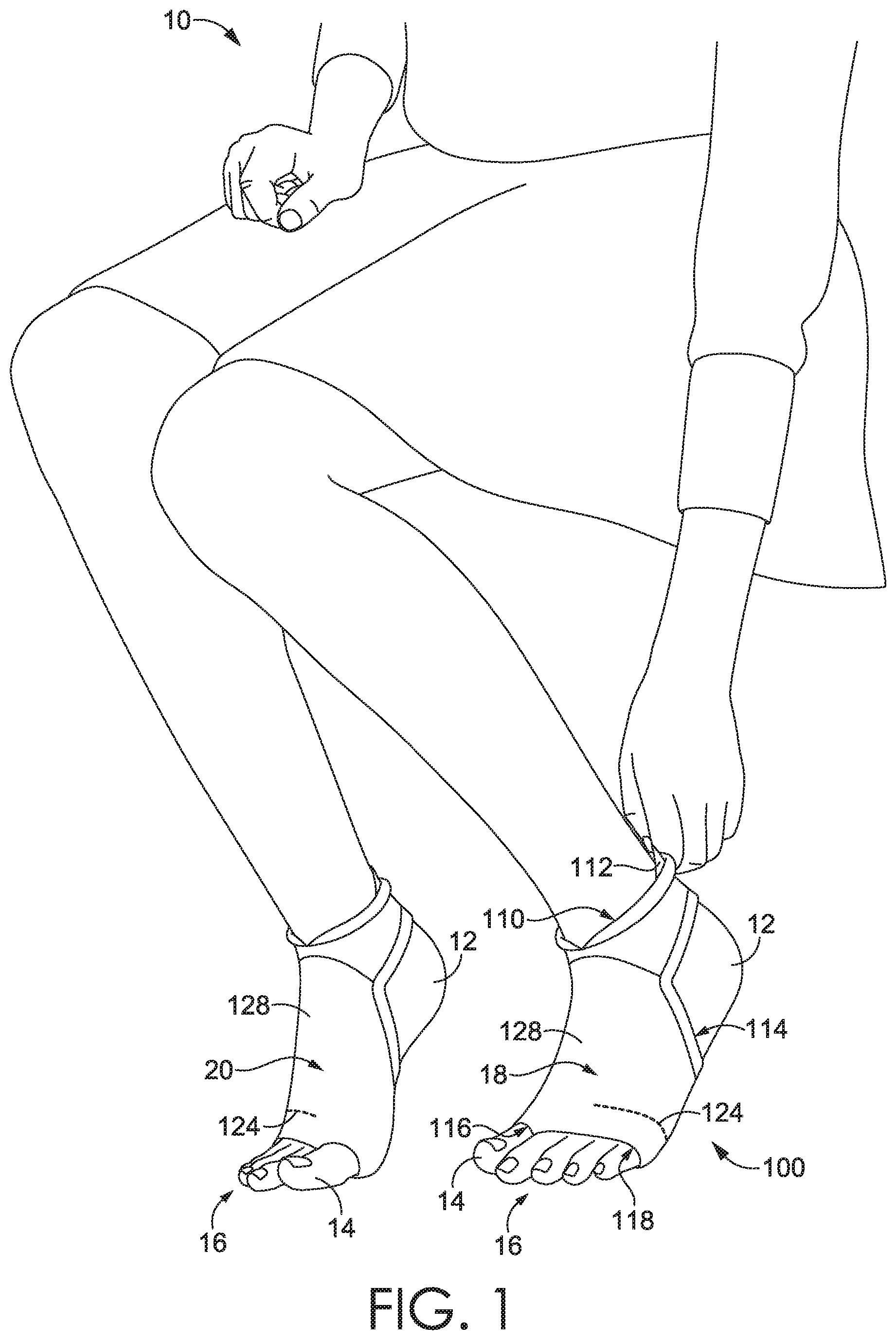 Patent US11779059 — Sock with toe anchor — Figure 1