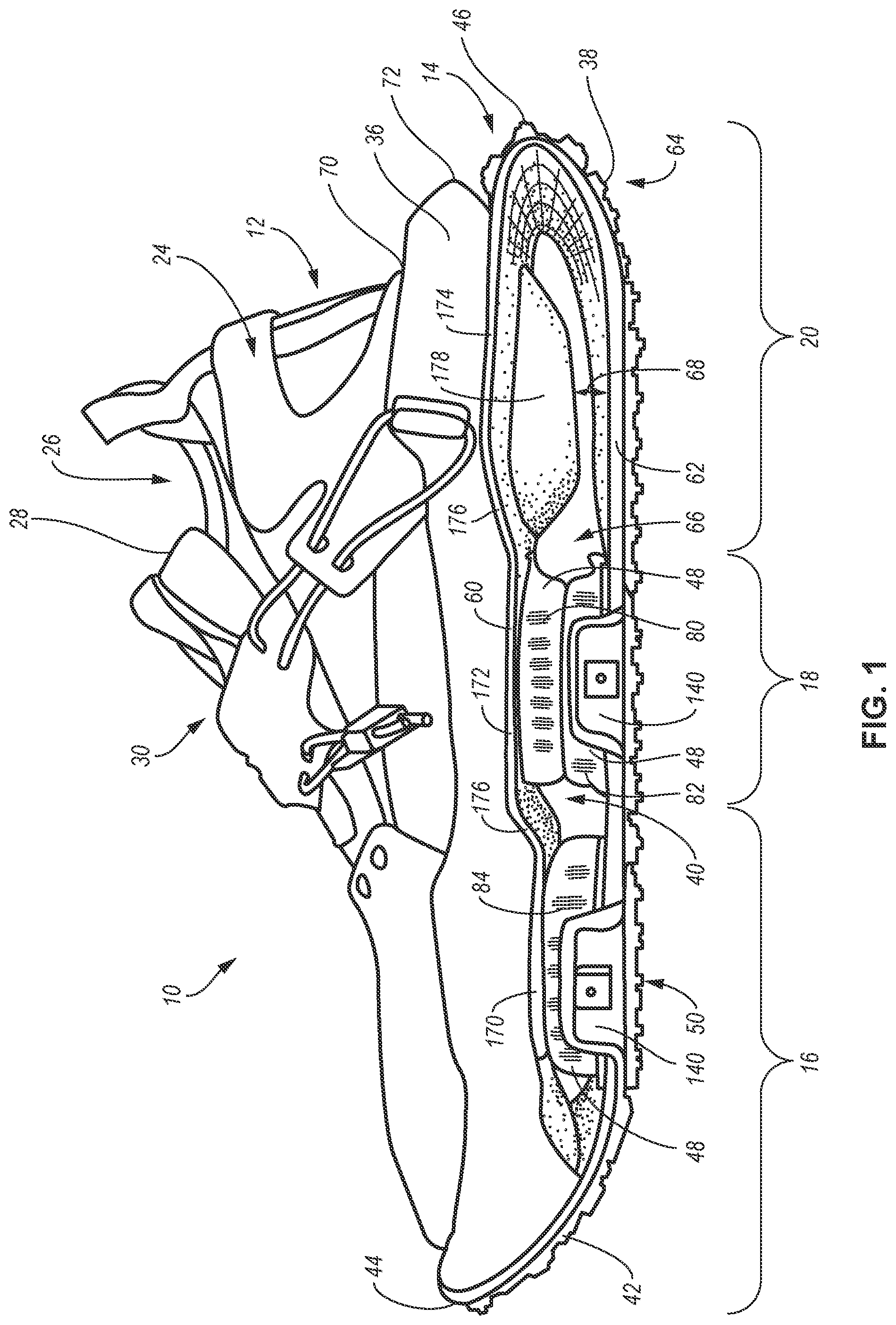 Patent US11779078 — Article of footwear with zonal cushioning system — Figure 1