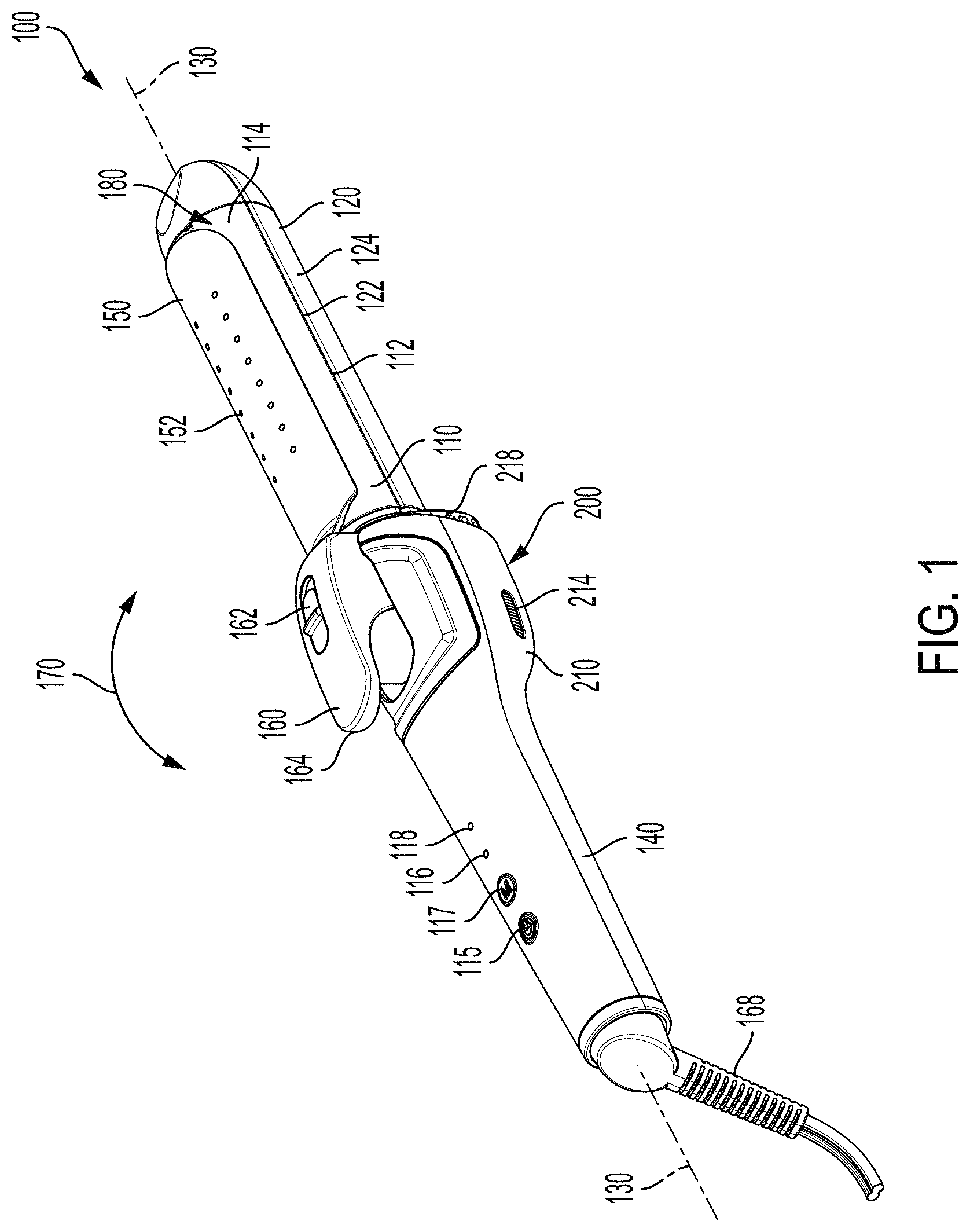 Patent US11779091 — Hair styling apparatus with ion emitter — Figure 1
