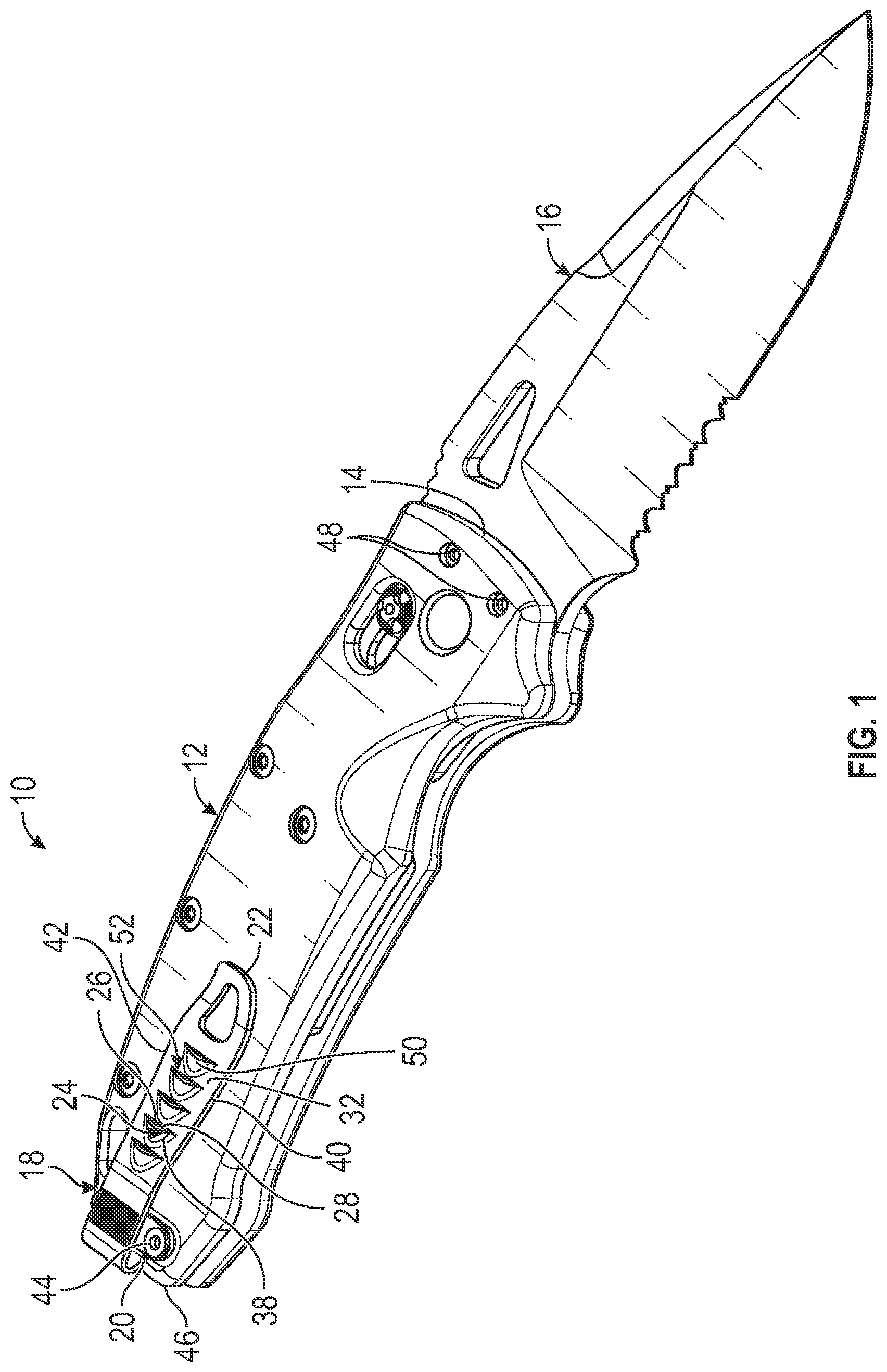 Patent US11779100 — Folding knife with pocket clip — Figure 1