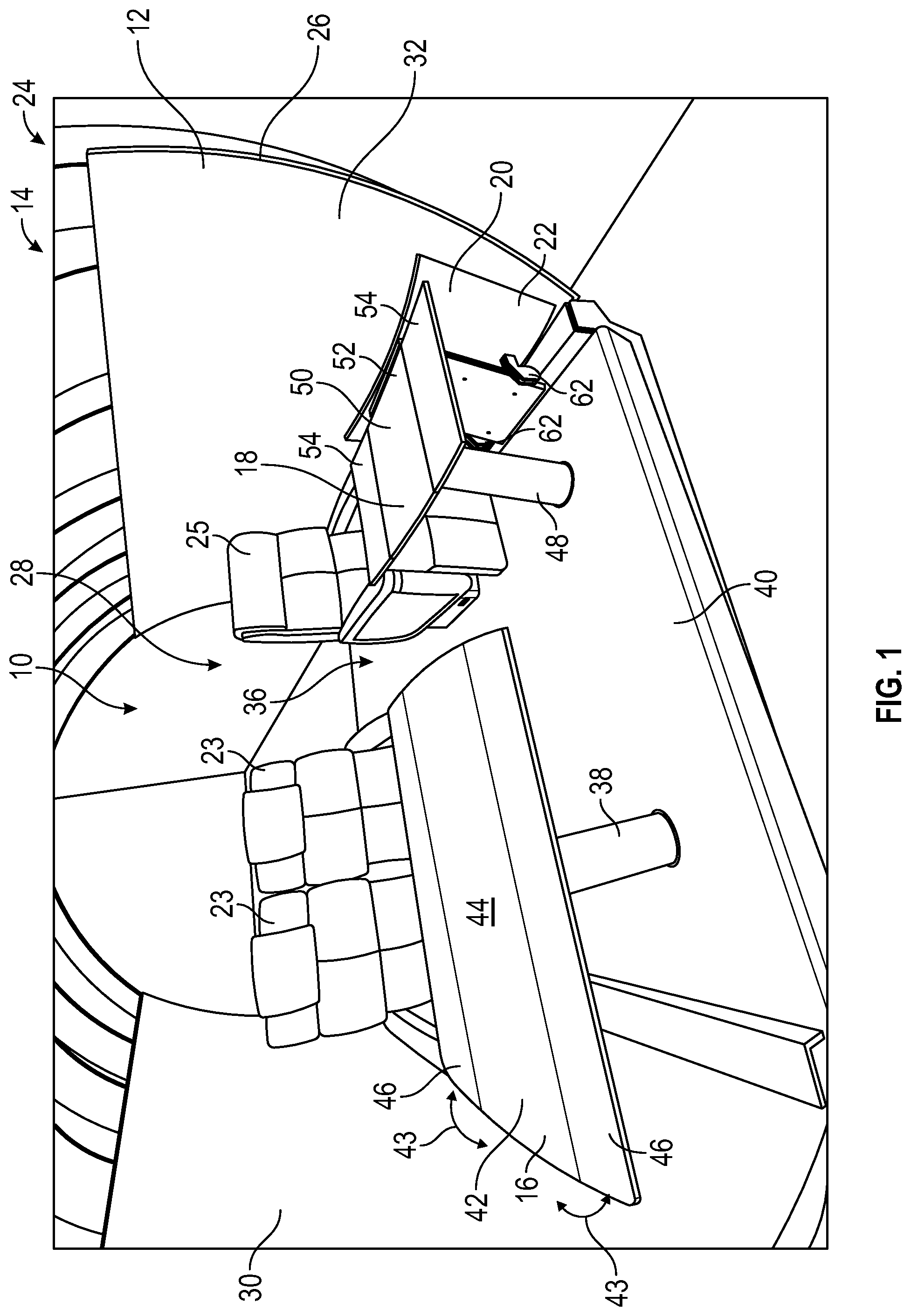 Patent US11779106 — Multi-place dining table for a vehicle — Figure 1