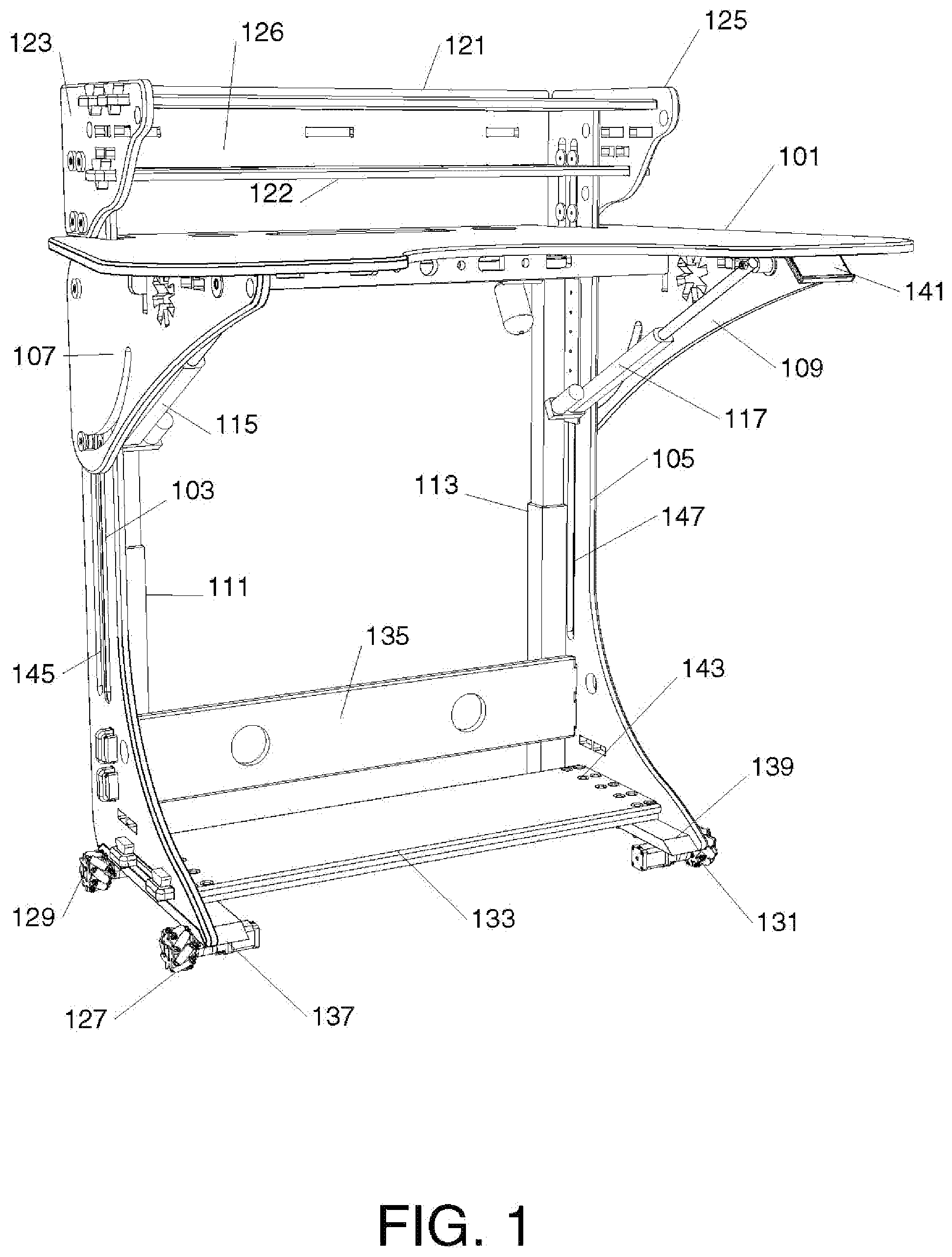 Patent US11779107 — Movable desk with adjustable lift and tilt — Figure 1