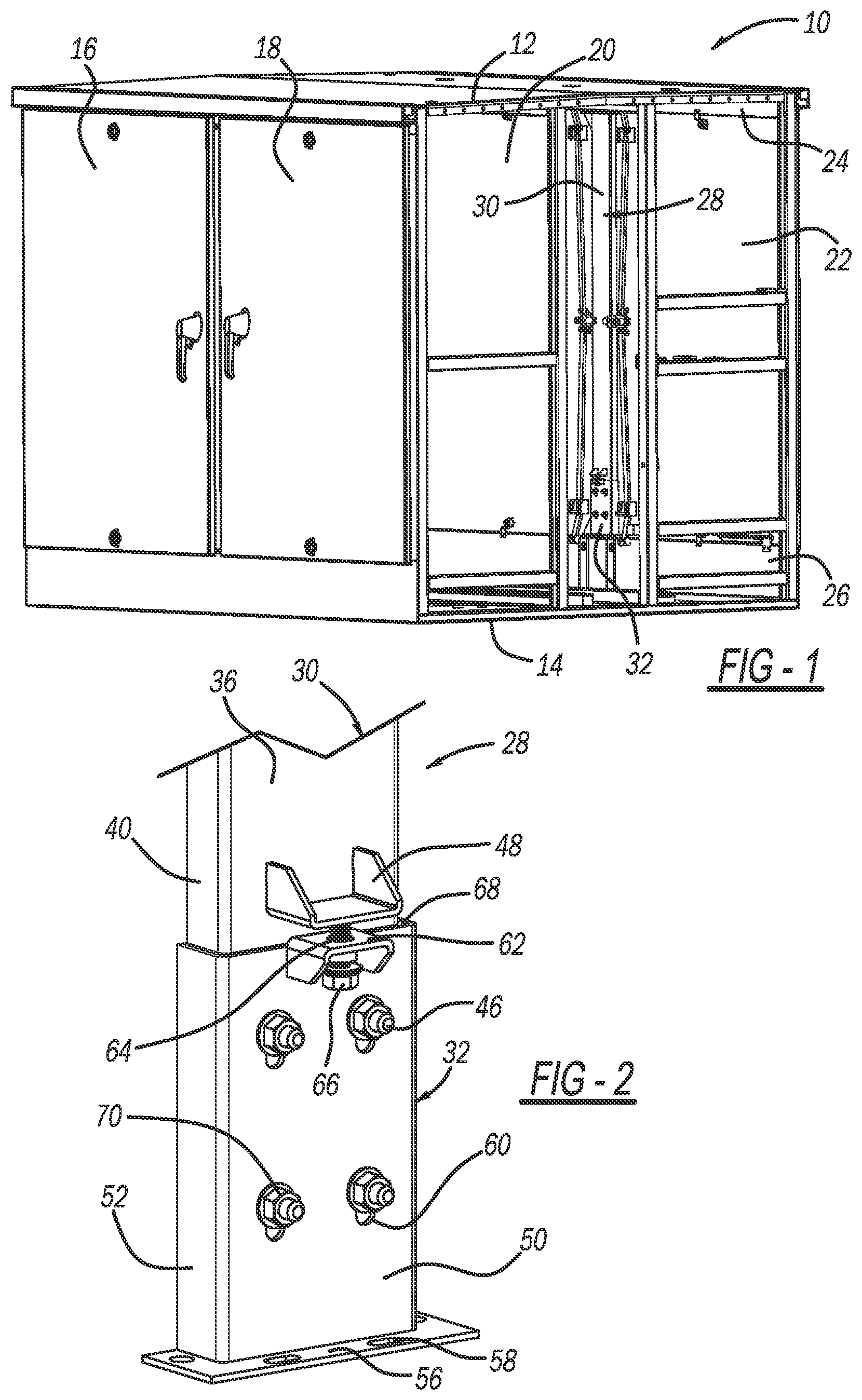 Patent US11779114 — Adjustible center post for multi-door enclosures — Figure 1