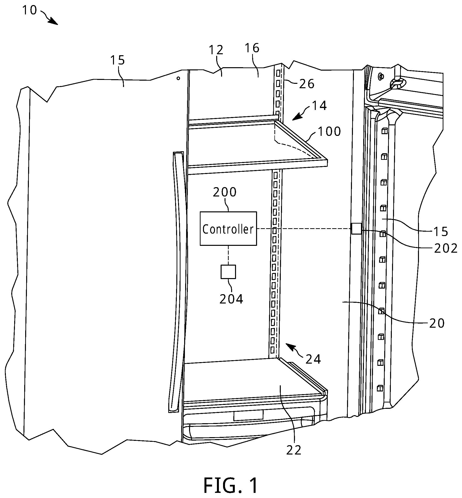 Patent US11779132 — Illuminated shelf assemblies — Figure 1