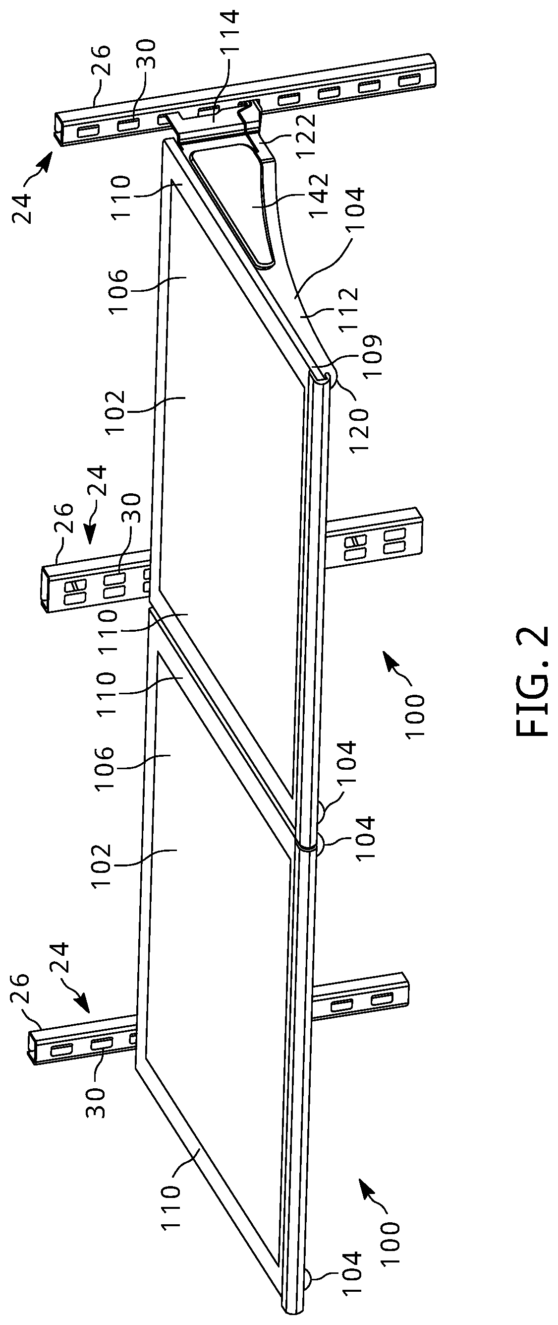 Patent US11779132 Figure 2 – Illuminated shelf assemblies