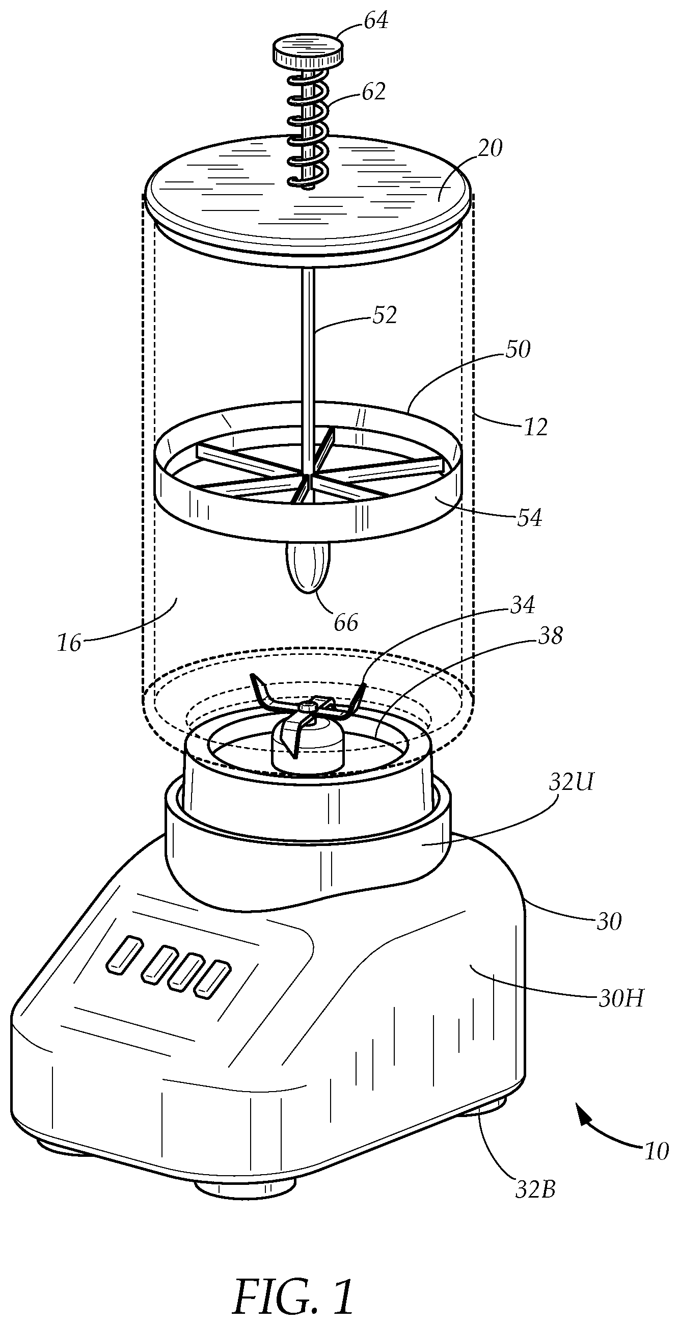 Patent US11779162 — Blender with integral food residue scraper — Figure 1