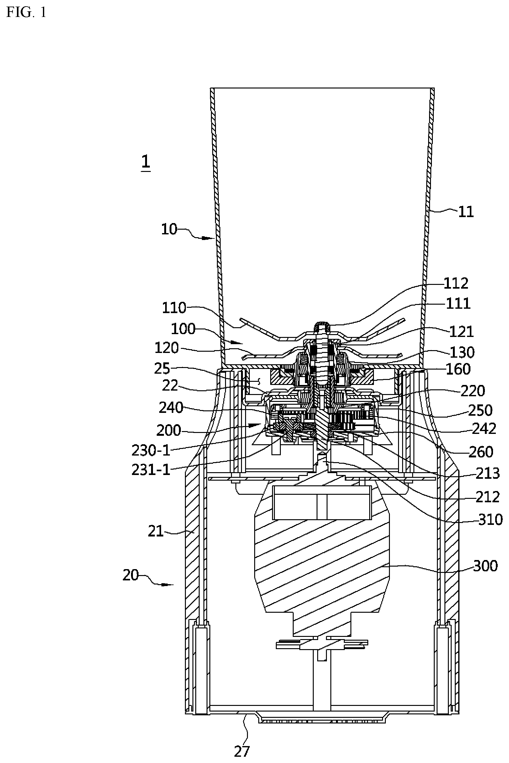 Patent US11779163 Figure 1 – Blender having bi-directionally rotatable blades