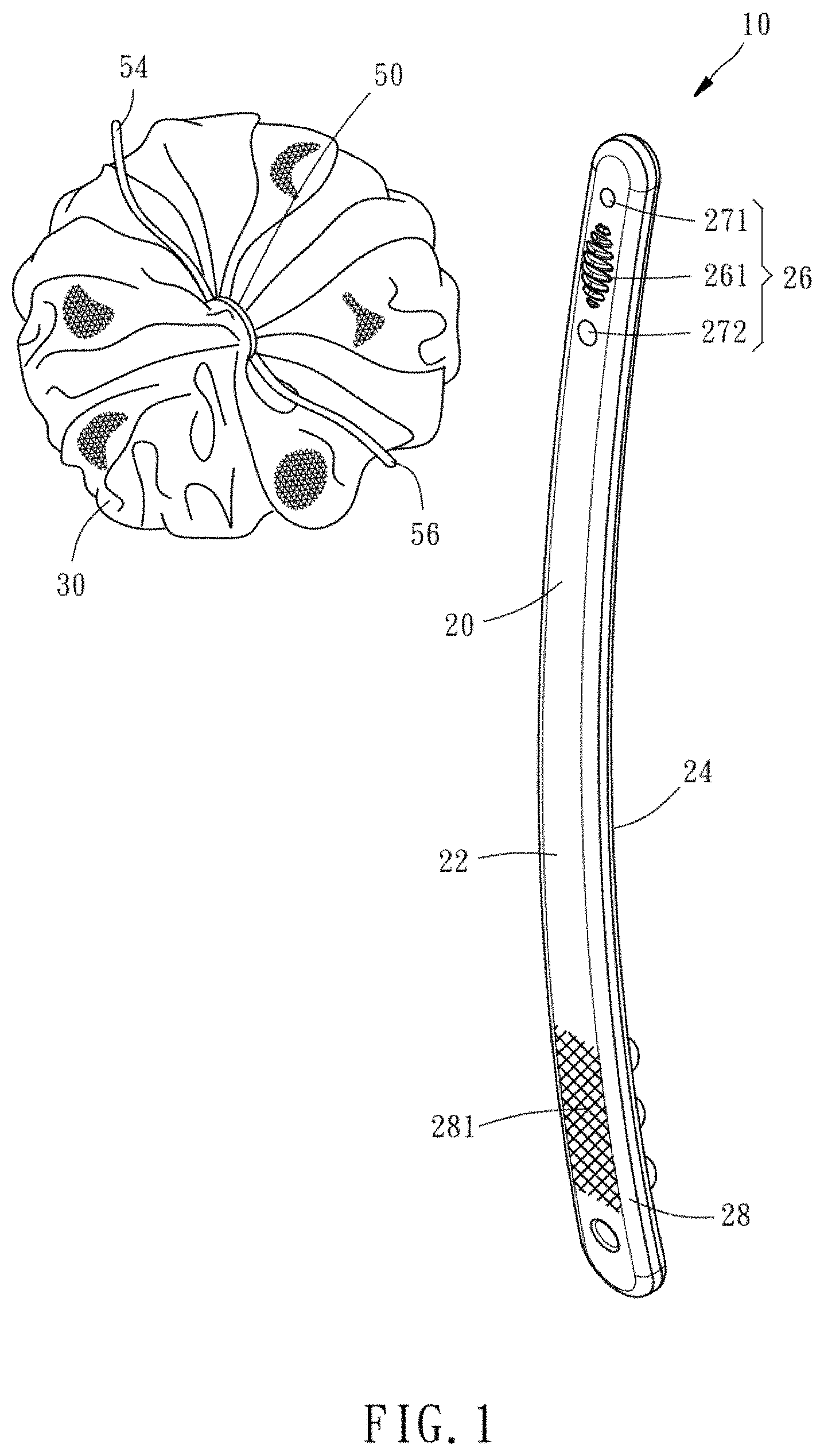 Patent US11779166 — Bath scrubber with handle — Figure 1