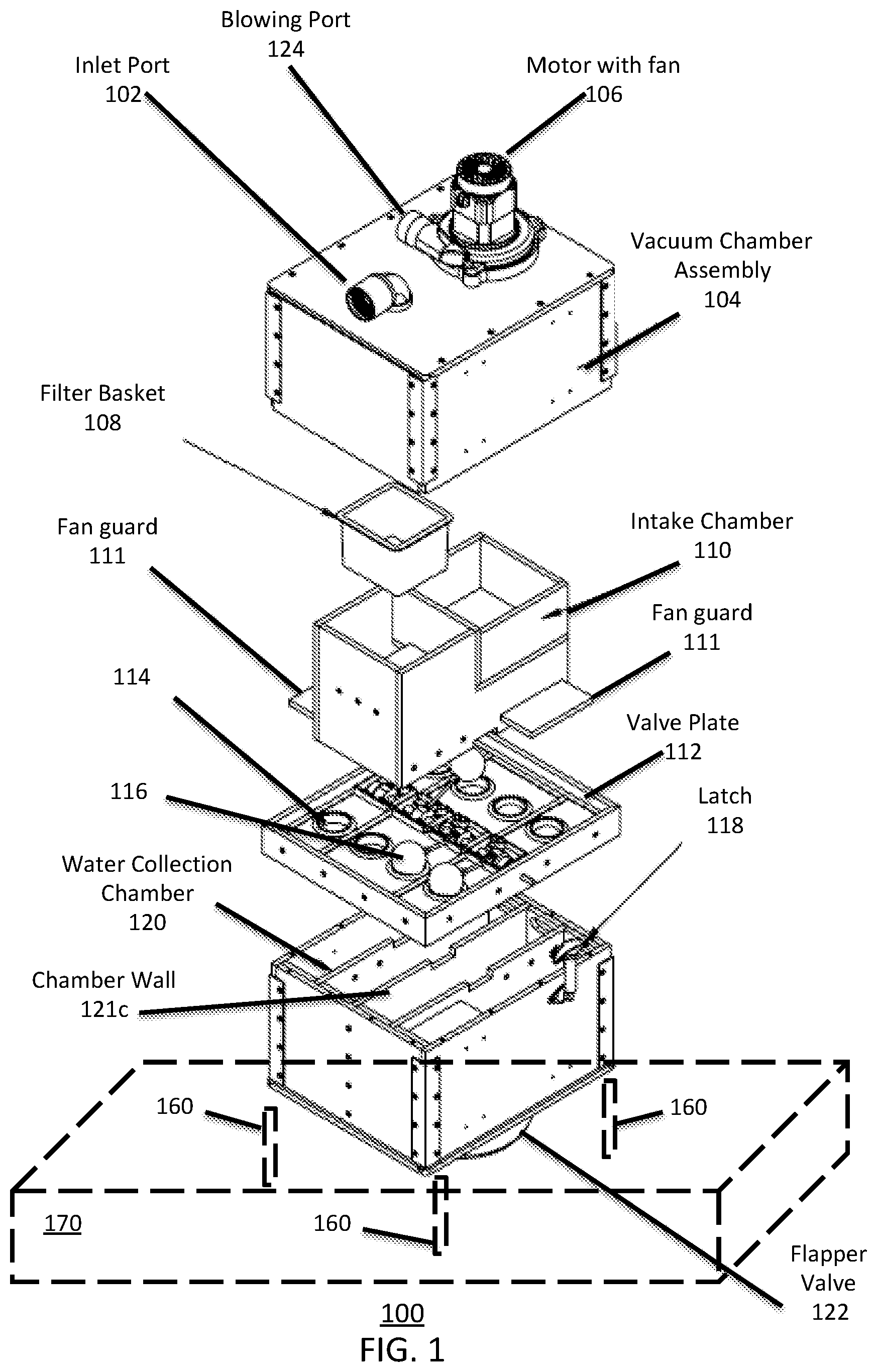 Patent US11779175 — Apparatus, system and method for vacuum with switchable collection chamber — Figure 1