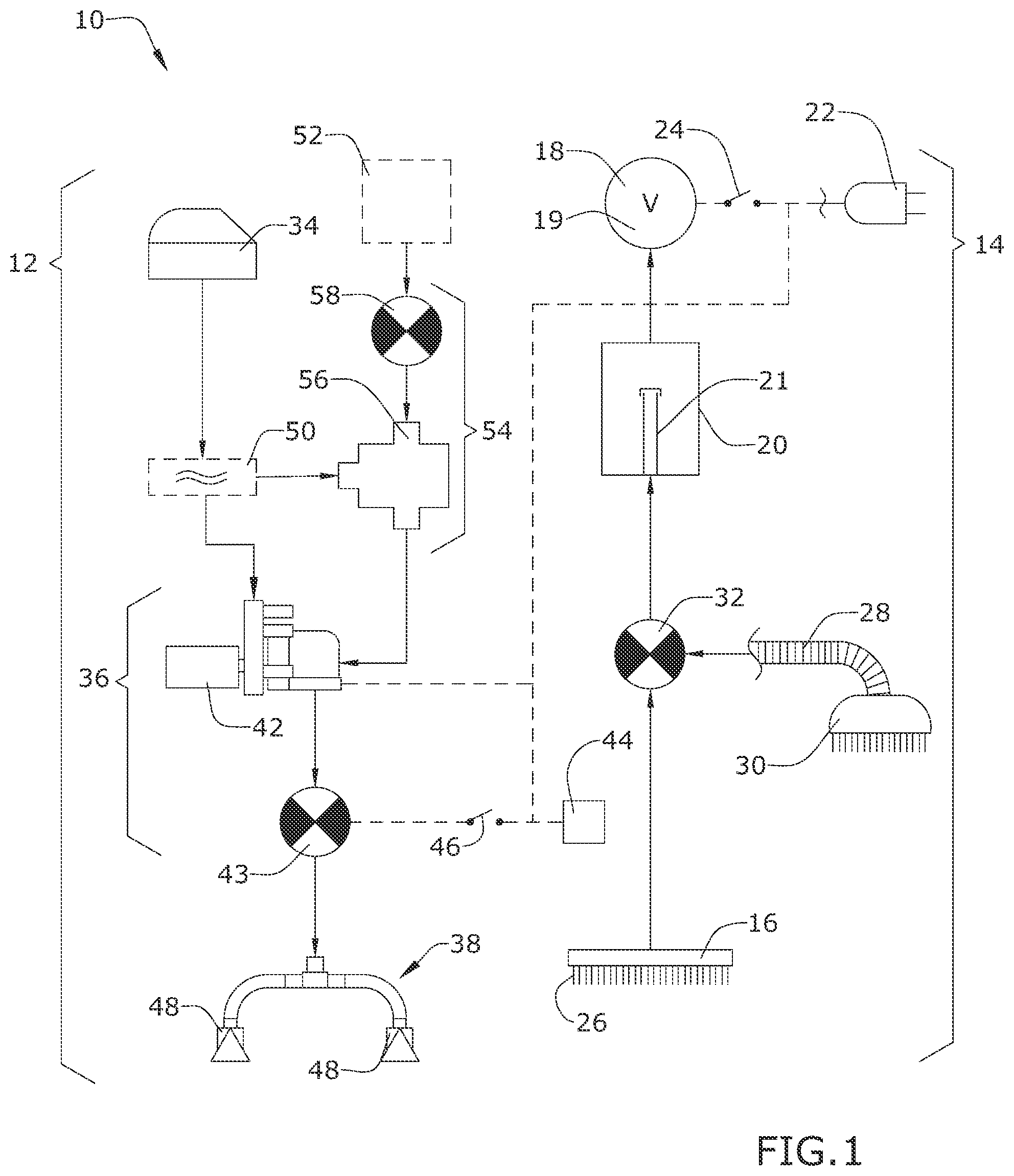 Patent US11779176 — Self-cleaning system and method for extraction cleaners — Figure 1