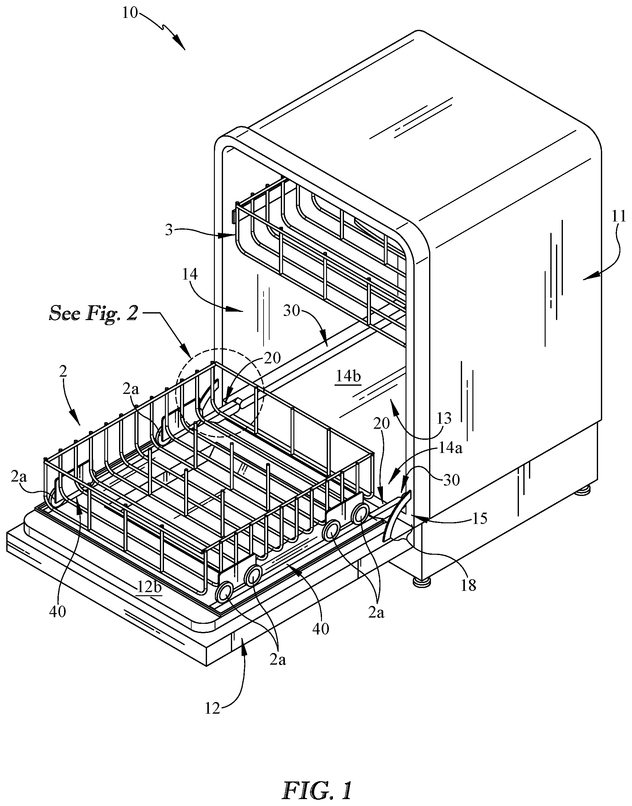 Patent US11779191 — Wheel shelf for a dish washing appliance — Figure 1